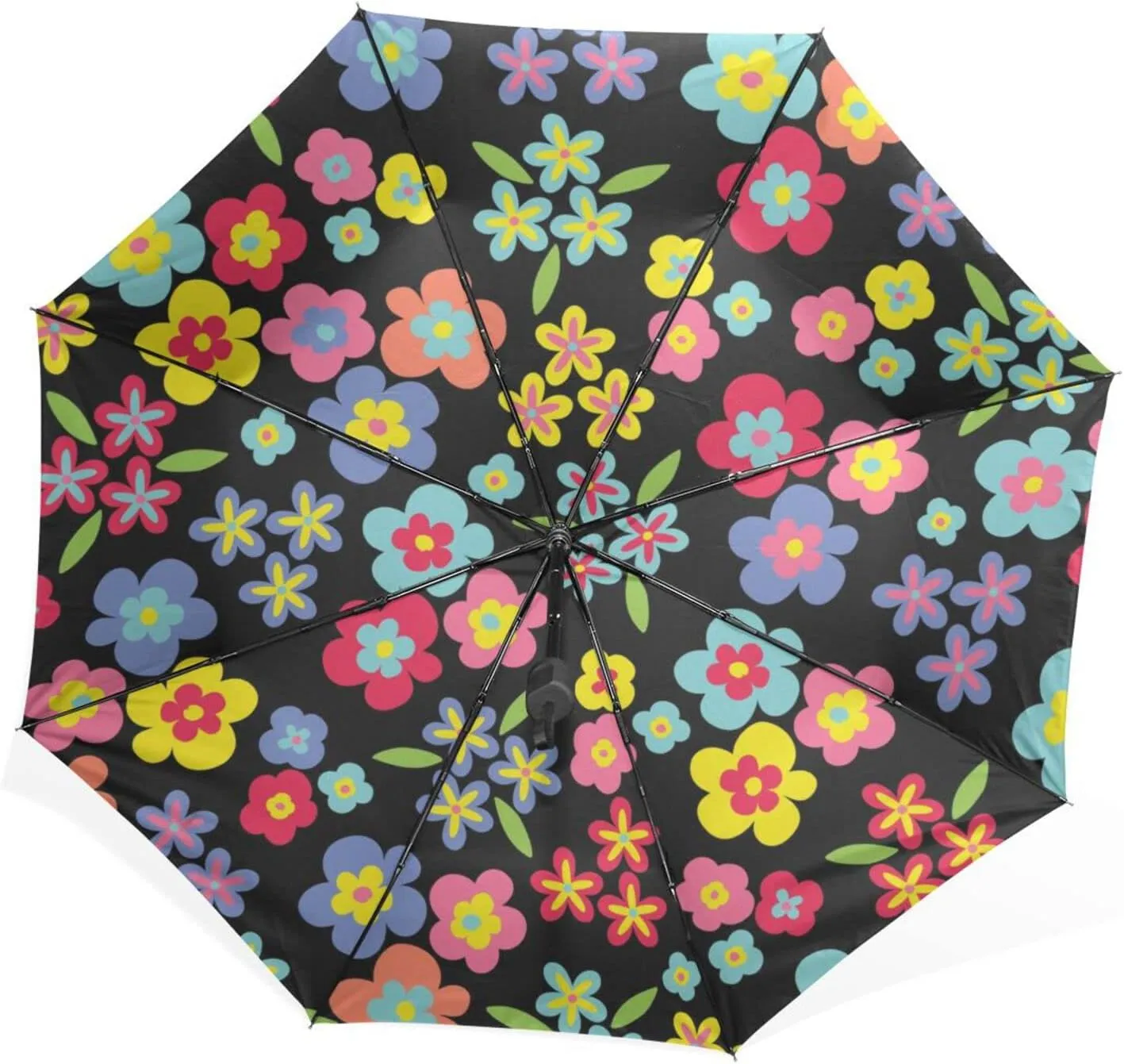 Poeticcity Rain Travel Umbrella, Hand Open Close Windproof Waterproof Folding Umbrella, Compact Canopy Strong Ray Parasol Umbrella