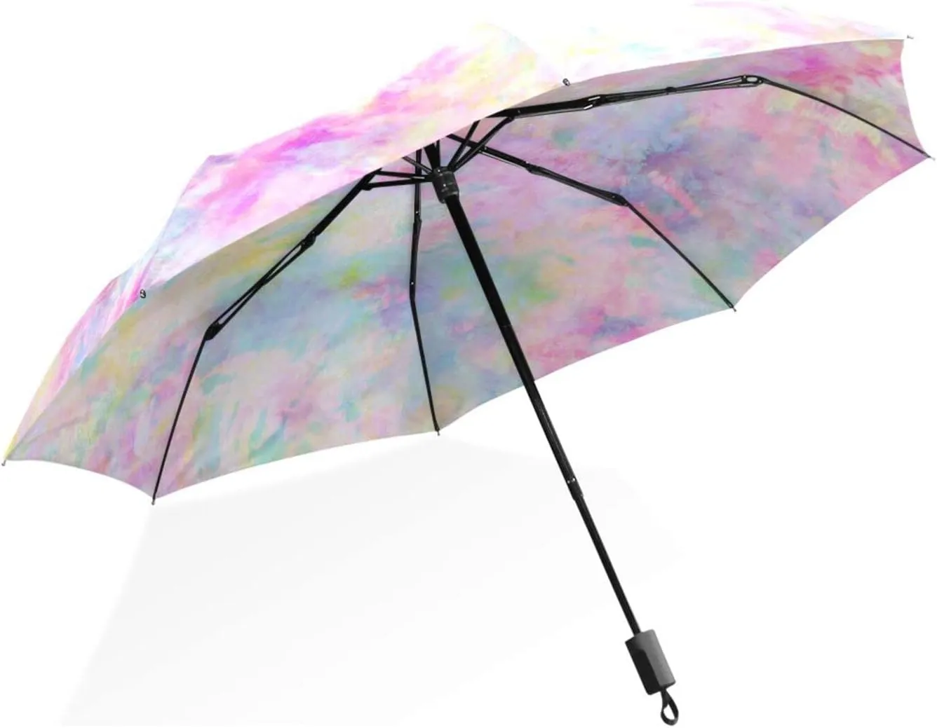Poeticcity Rain Travel Umbrella, Hand Open Close Windproof Waterproof Folding Umbrella, Compact Canopy Strong Ray Parasol Umbrella