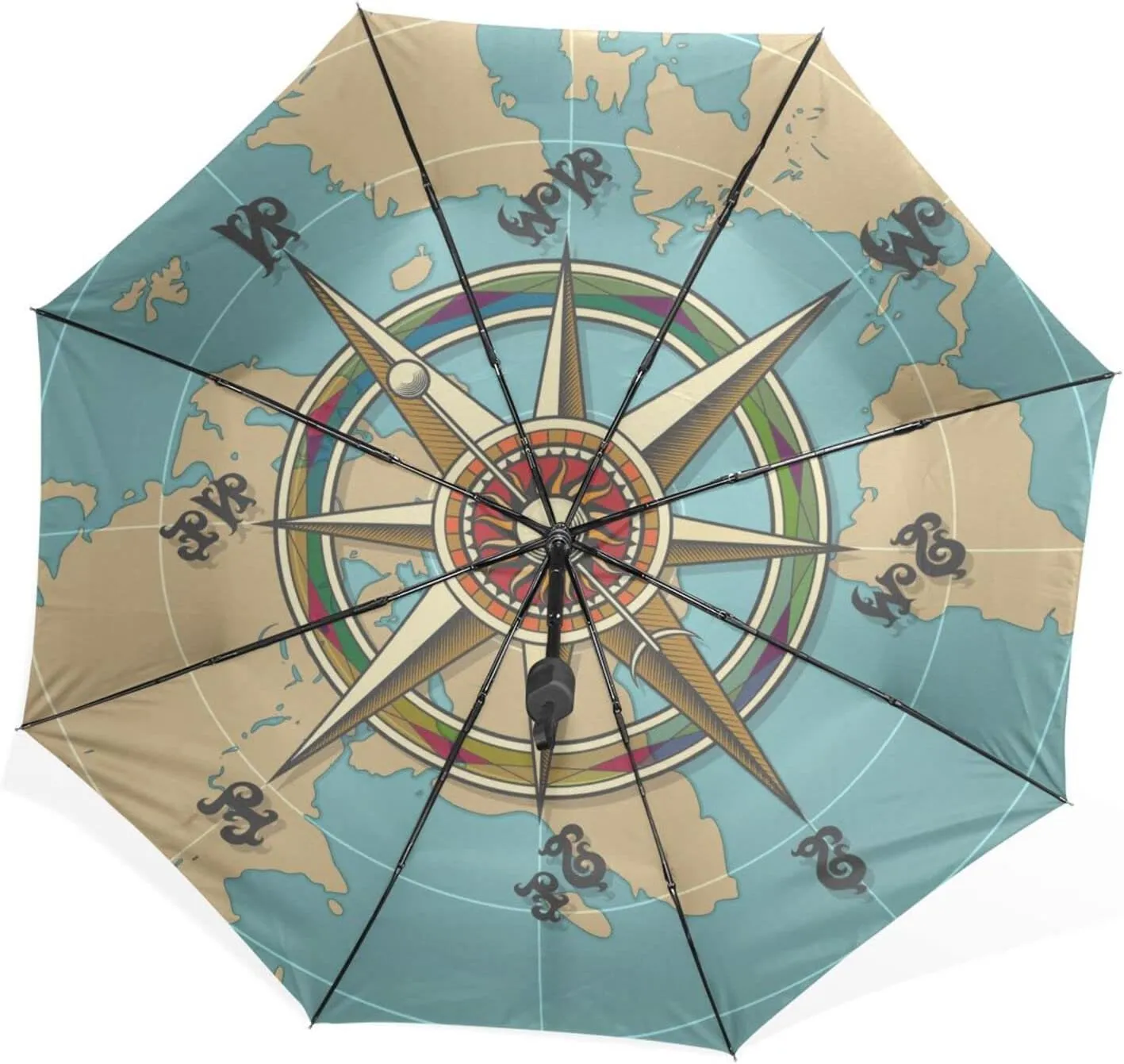 Poeticcity Rain Travel Umbrella, Hand Open Close Windproof Waterproof Folding Umbrella, Compact Canopy Strong Ray Parasol Umbrella