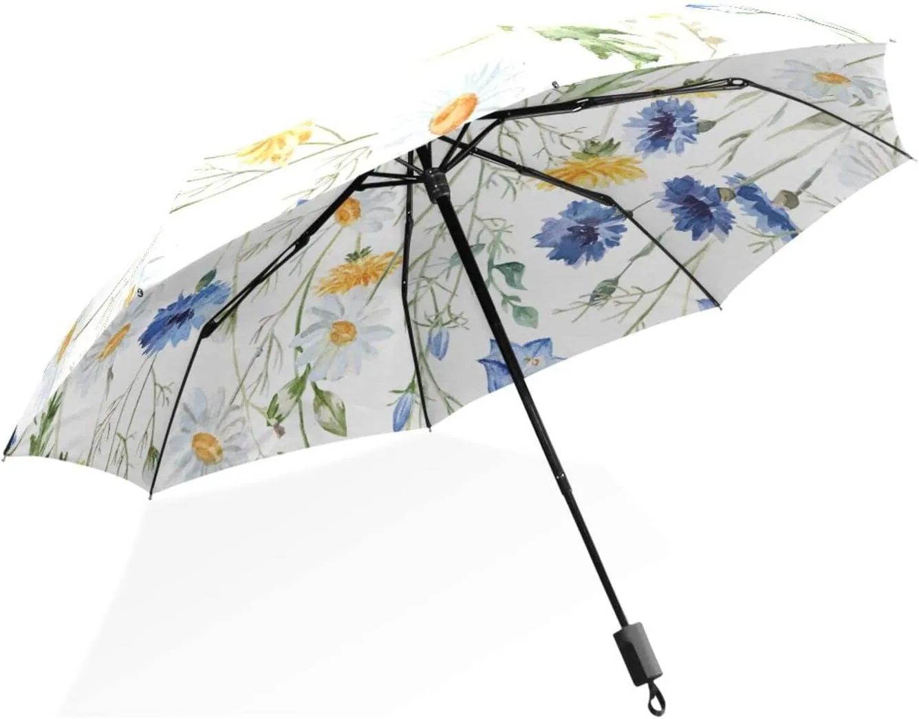 Poeticcity Rain Travel Umbrella, Hand Open Close Windproof Waterproof Folding Umbrella, Compact Canopy Strong Ray Parasol Umbrella