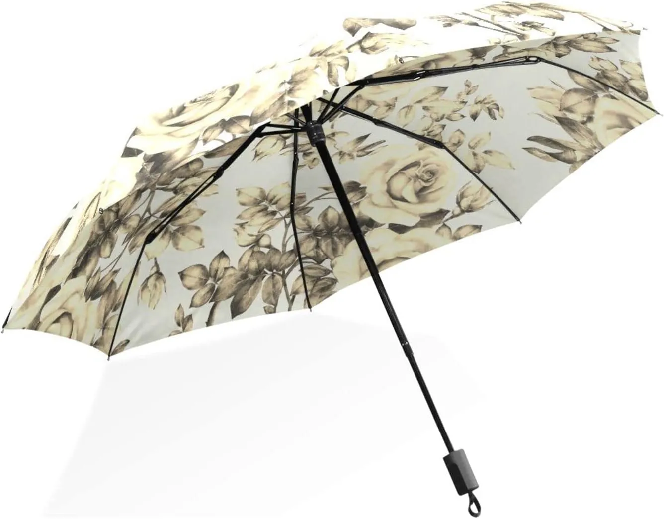 Poeticcity Rain Travel Umbrella, Hand Open Close Windproof Waterproof Folding Umbrella, Compact Canopy Strong Ray Parasol Umbrella
