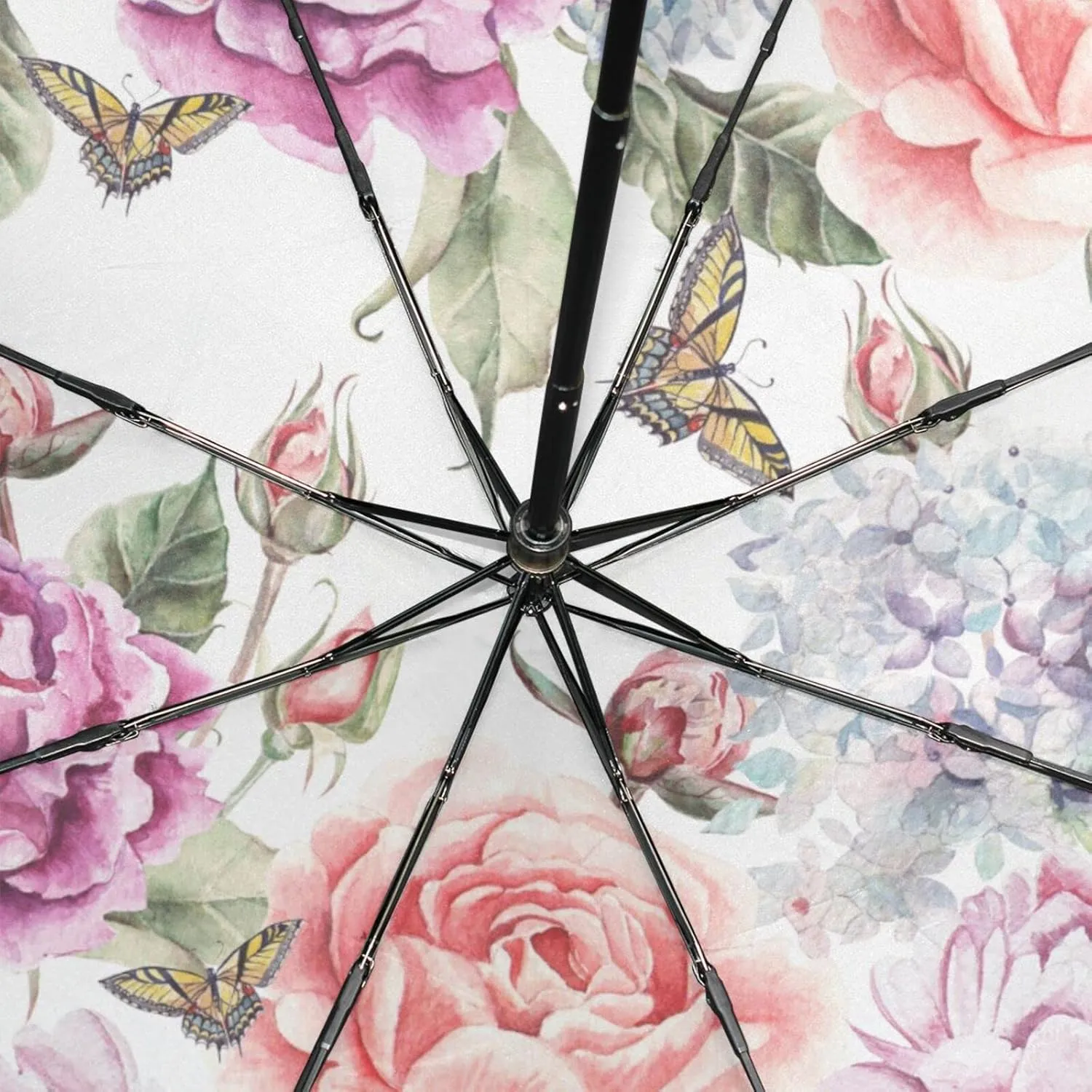Poeticcity Rain Travel Umbrella, Hand Open Close Windproof Waterproof Folding Umbrella, Compact Canopy Strong Ray Parasol Umbrella