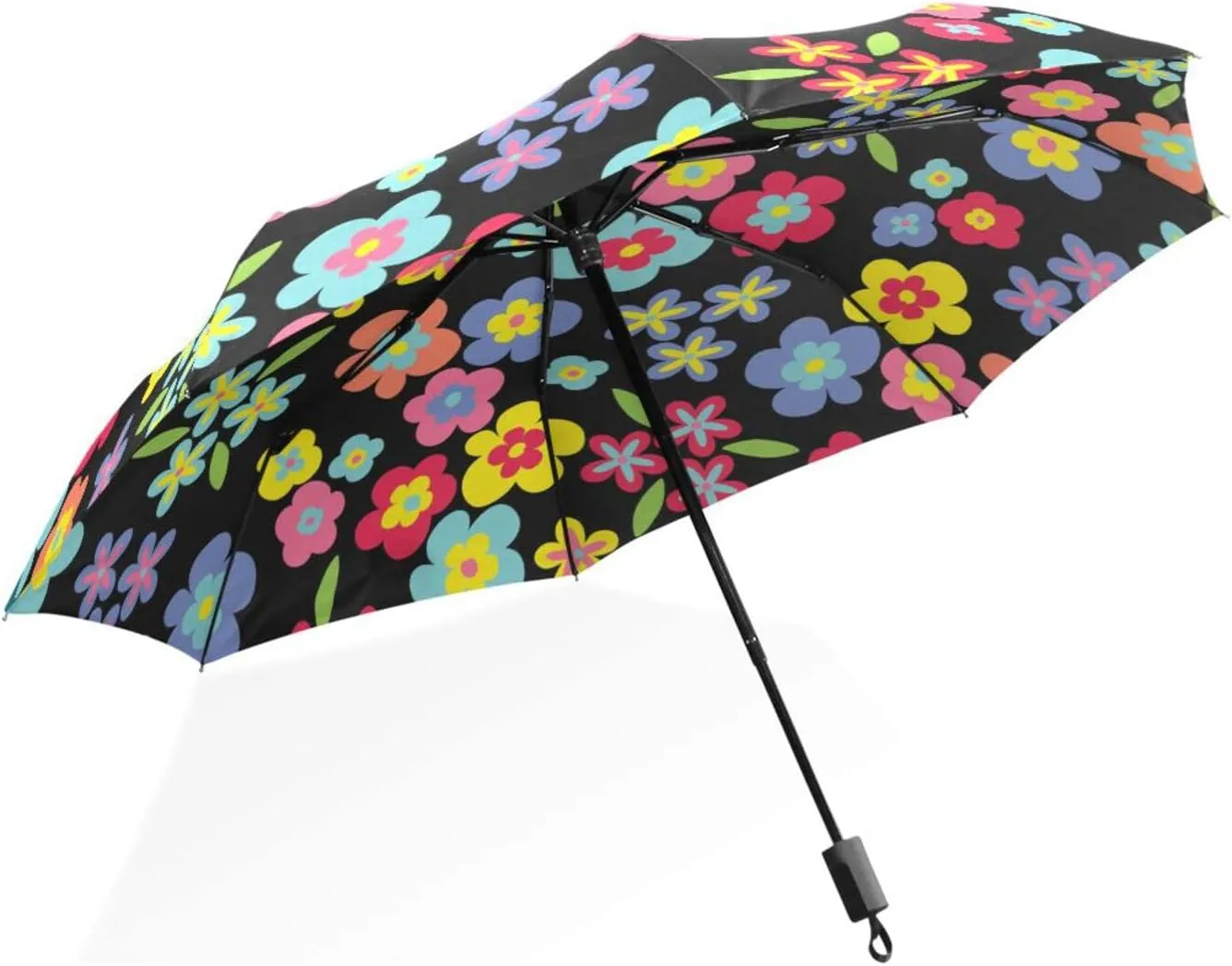 Poeticcity Rain Travel Umbrella, Hand Open Close Windproof Waterproof Folding Umbrella, Compact Canopy Strong Ray Parasol Umbrella