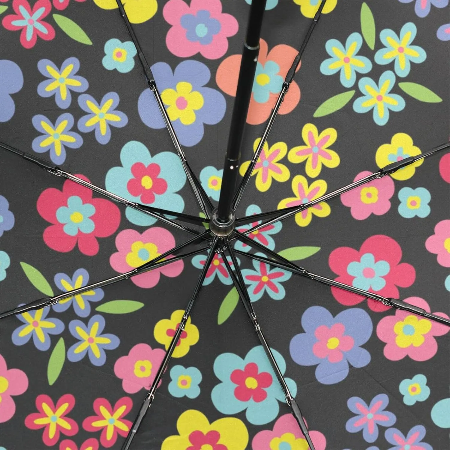 Poeticcity Rain Travel Umbrella, Hand Open Close Windproof Waterproof Folding Umbrella, Compact Canopy Strong Ray Parasol Umbrella