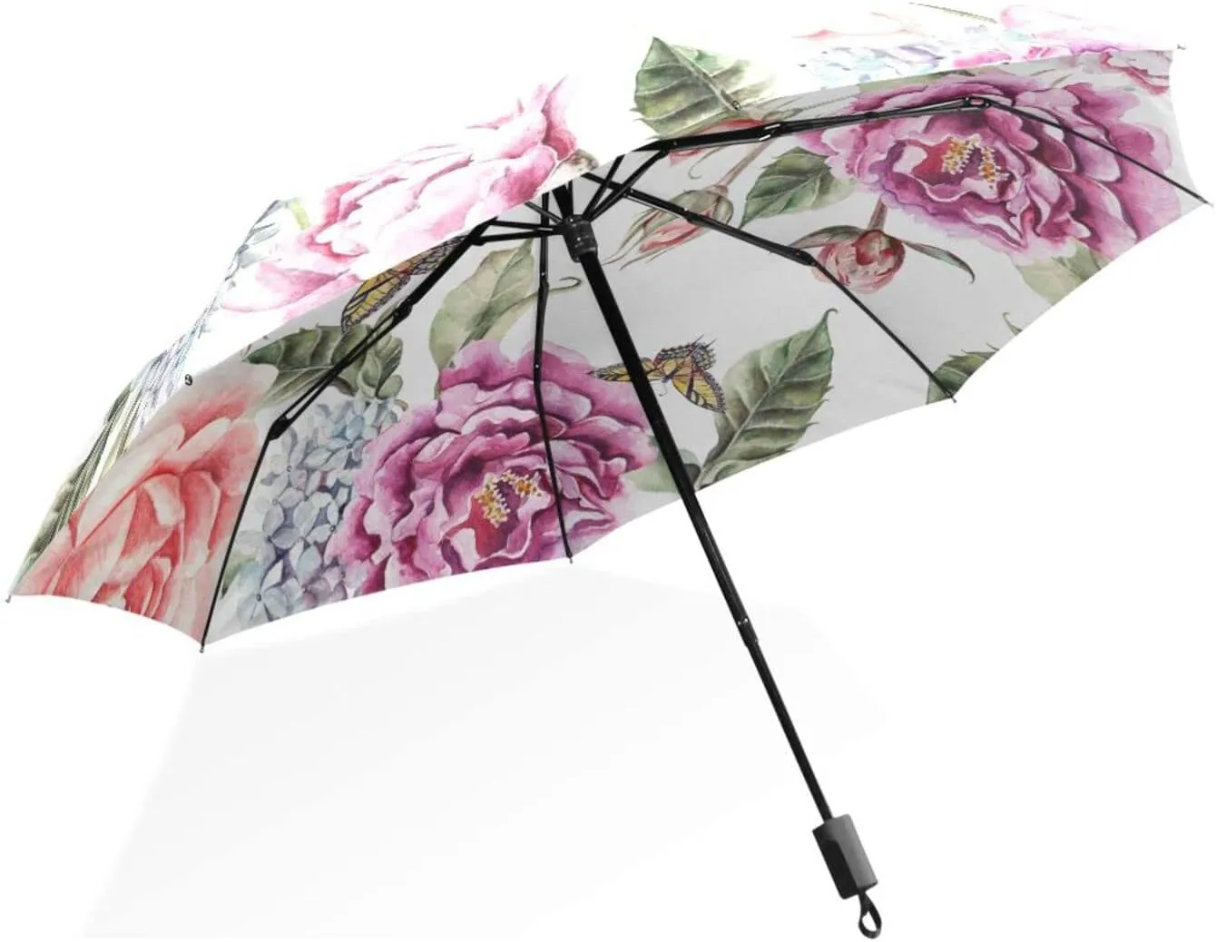 Poeticcity Rain Travel Umbrella, Hand Open Close Windproof Waterproof Folding Umbrella, Compact Canopy Strong Ray Parasol Umbrella