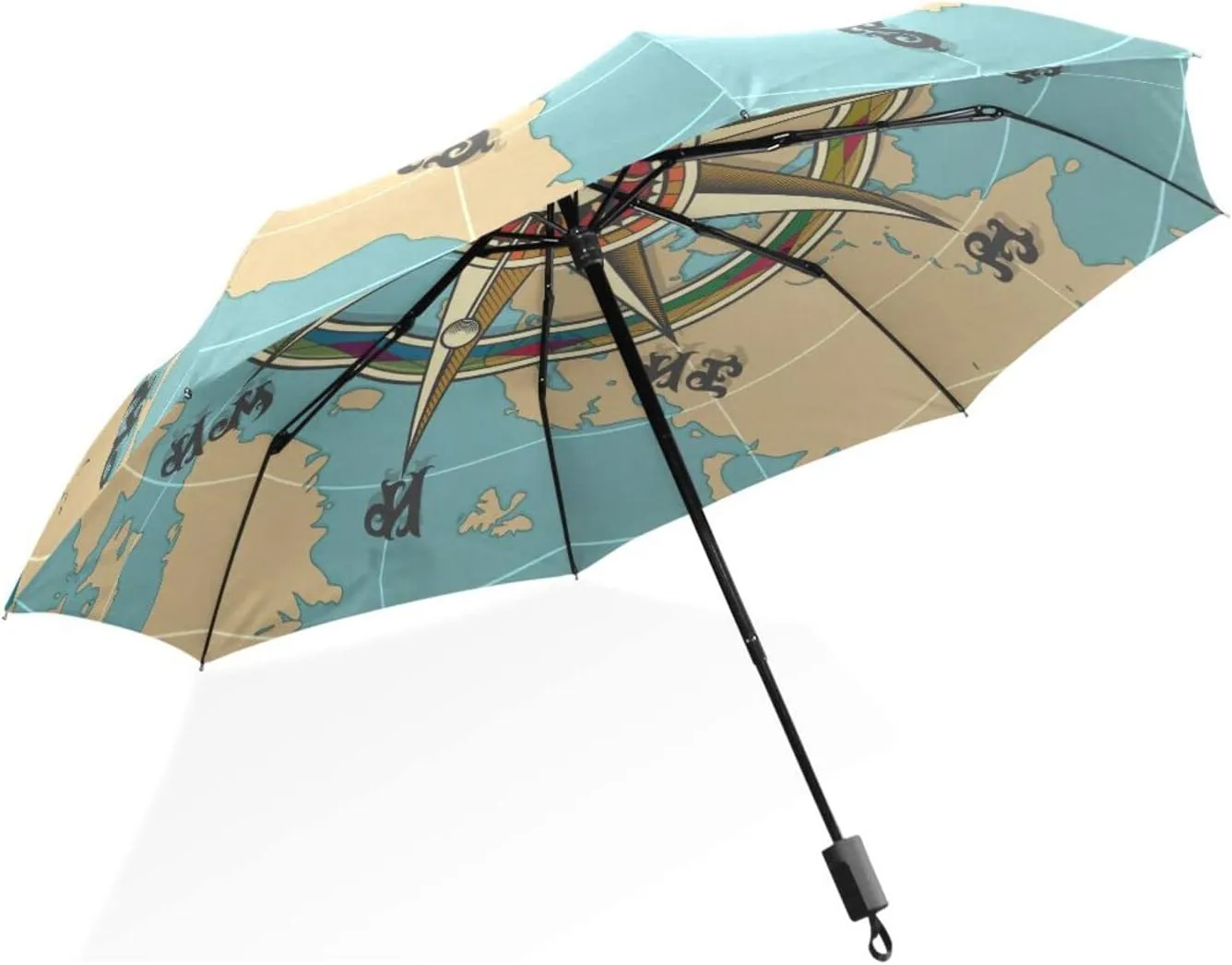 Poeticcity Rain Travel Umbrella, Hand Open Close Windproof Waterproof Folding Umbrella, Compact Canopy Strong Ray Parasol Umbrella