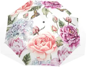 Poeticcity Rain Travel Umbrella, Hand Open Close Windproof Waterproof Folding Umbrella, Compact Canopy Strong Ray Parasol Umbrella