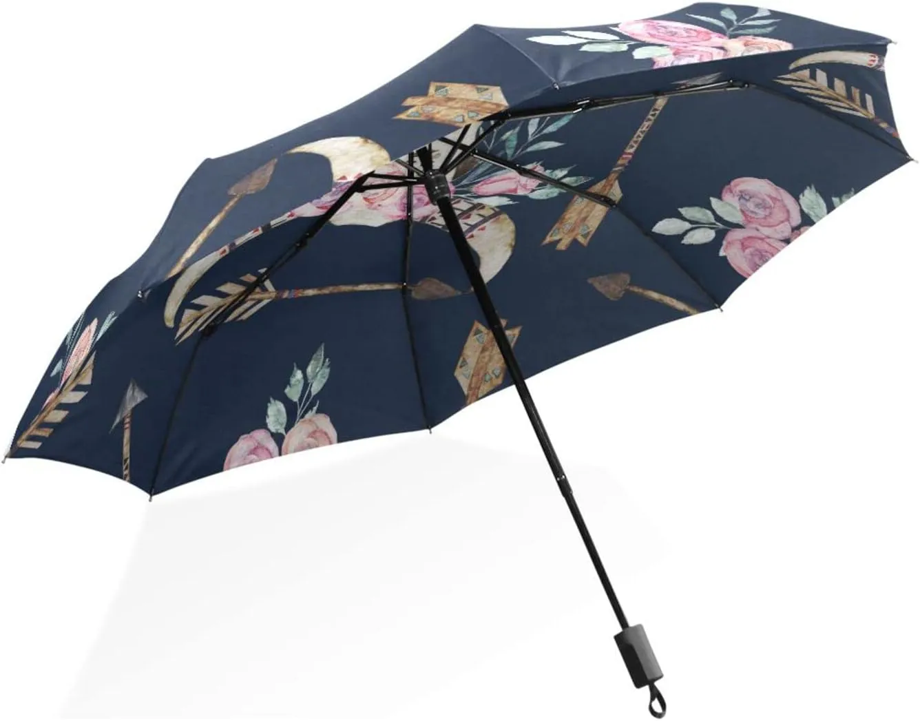 Poeticcity Rain Travel Umbrella, Hand Open Close Windproof Waterproof Folding Umbrella, Compact Canopy Strong Ray Parasol Umbrella
