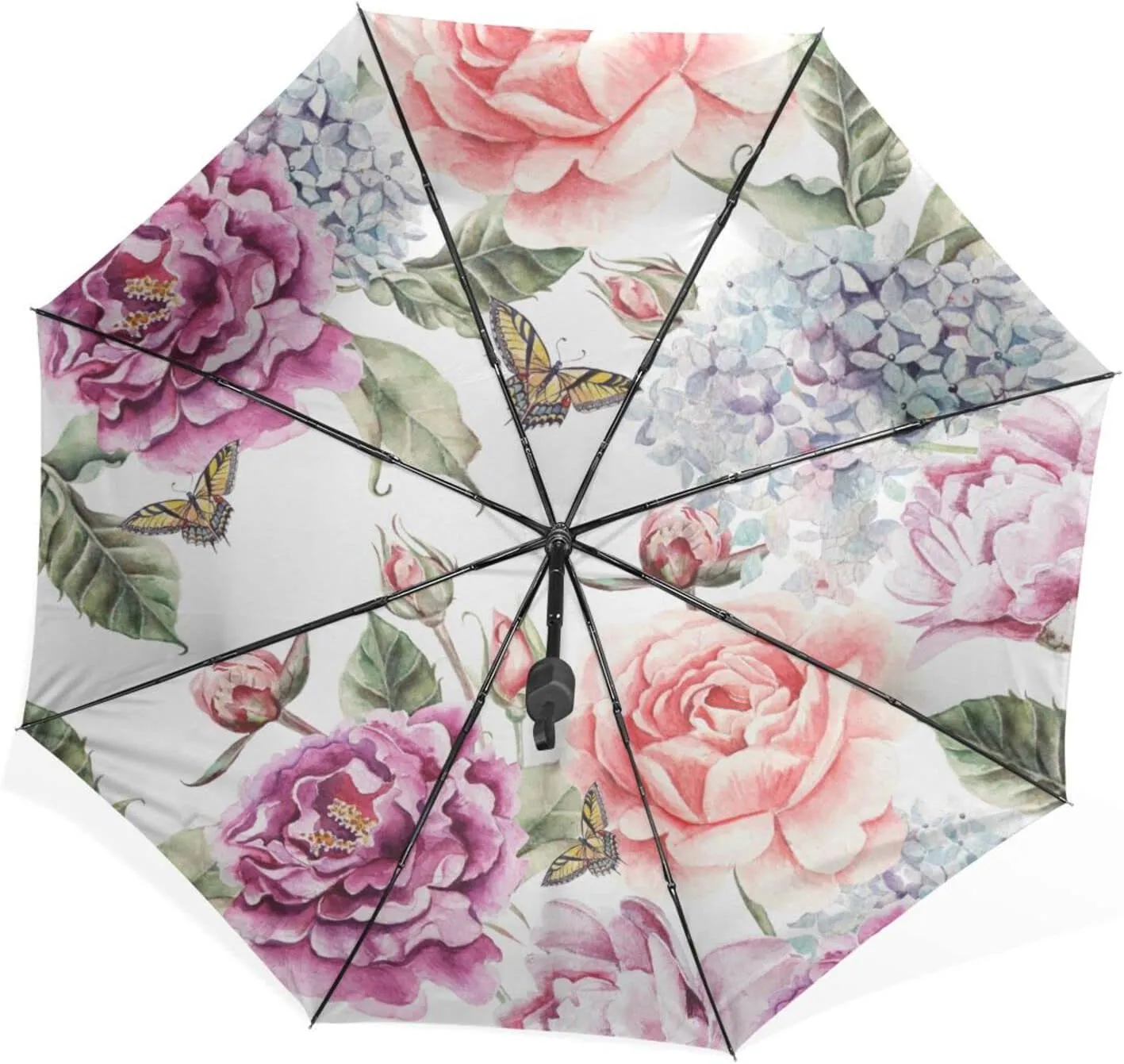 Poeticcity Rain Travel Umbrella, Hand Open Close Windproof Waterproof Folding Umbrella, Compact Canopy Strong Ray Parasol Umbrella