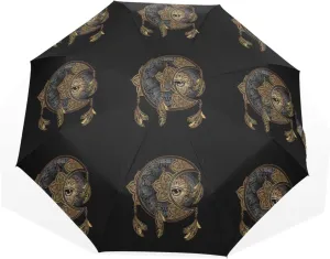 Poeticcity Rain Travel Umbrella, Hand Open Close Windproof Waterproof Folding Umbrella, Compact Canopy Strong Ray Parasol Umbrella