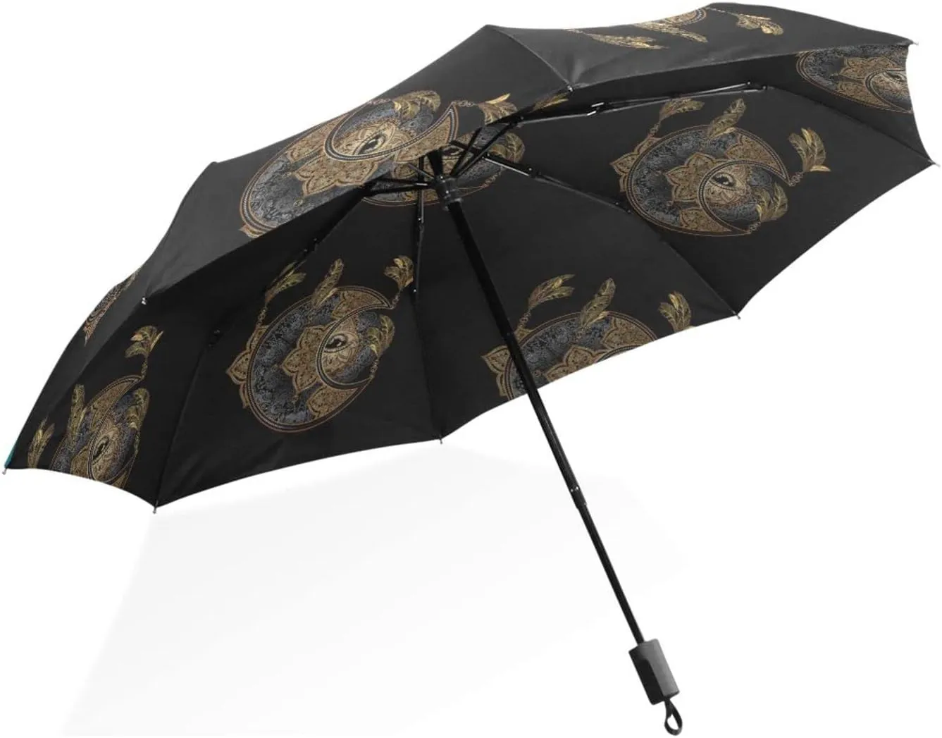 Poeticcity Rain Travel Umbrella, Hand Open Close Windproof Waterproof Folding Umbrella, Compact Canopy Strong Ray Parasol Umbrella