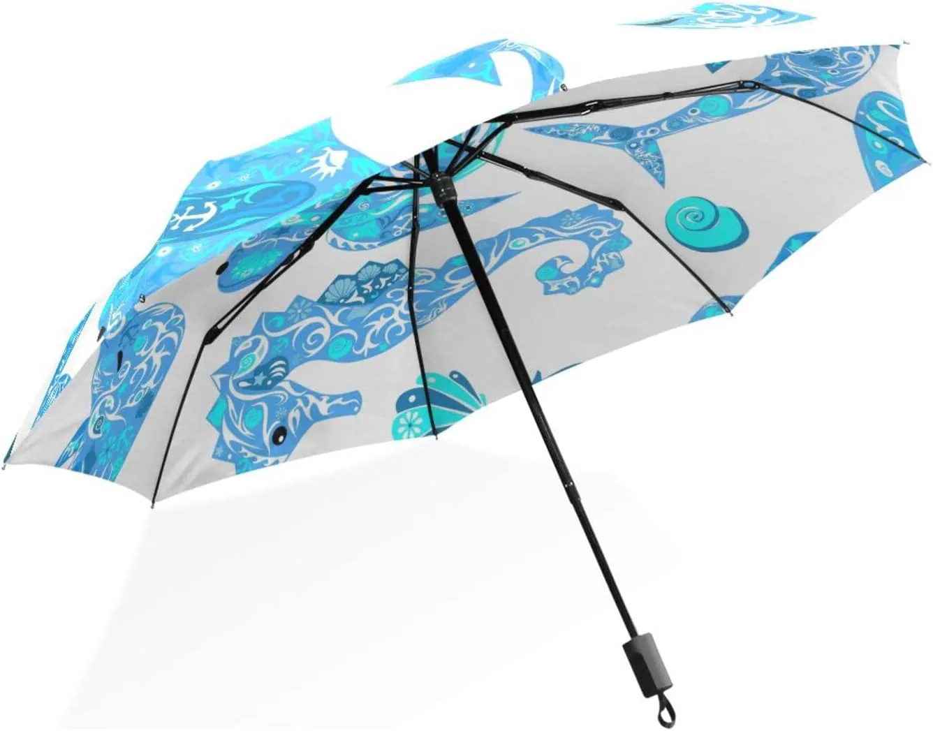 Poeticcity Rain Travel Umbrella, Hand Open Close Windproof Waterproof Folding Umbrella, Compact Canopy Strong Ray Parasol Umbrella