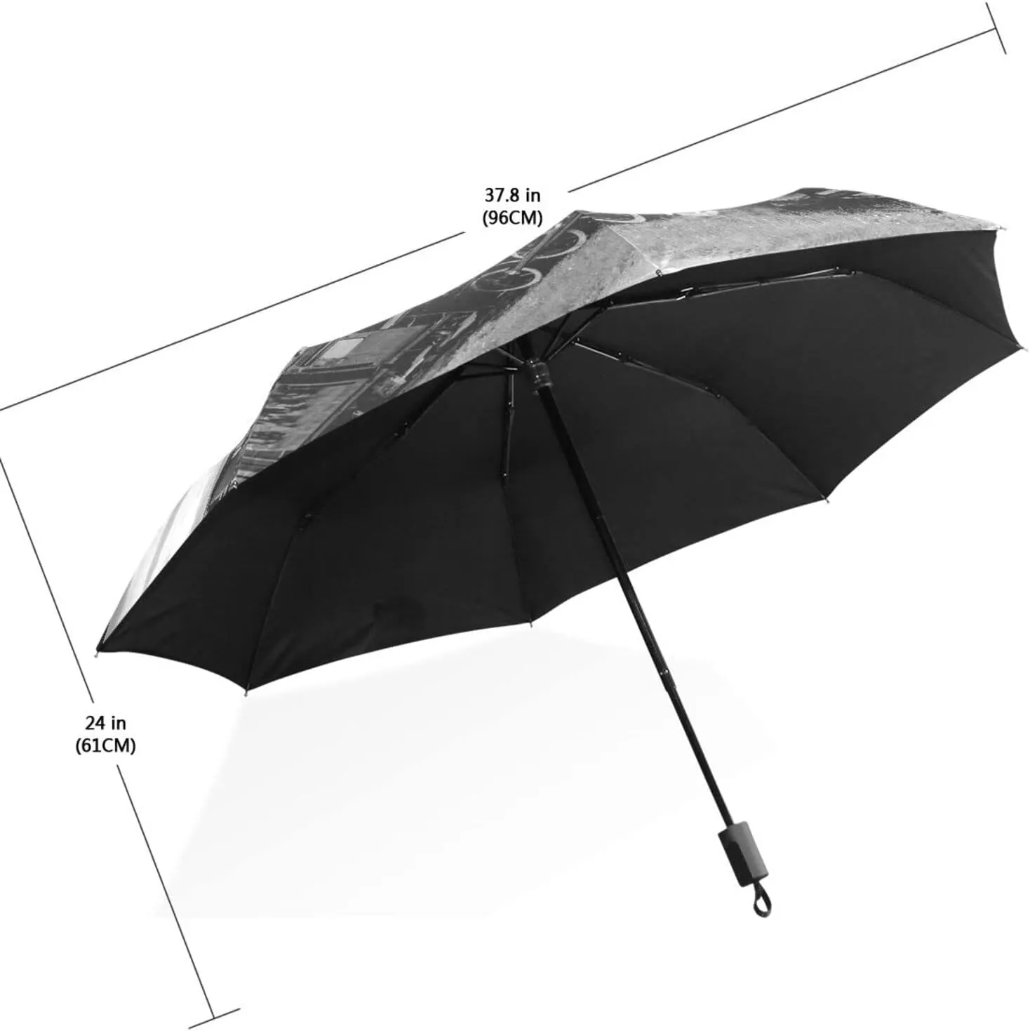 Poeticcity Travel Umbrella, Hand Open Close Windproof Waterproof Folding Umbrella, Black Tape Compact Canopy Strong Anti UV Ray Parasol