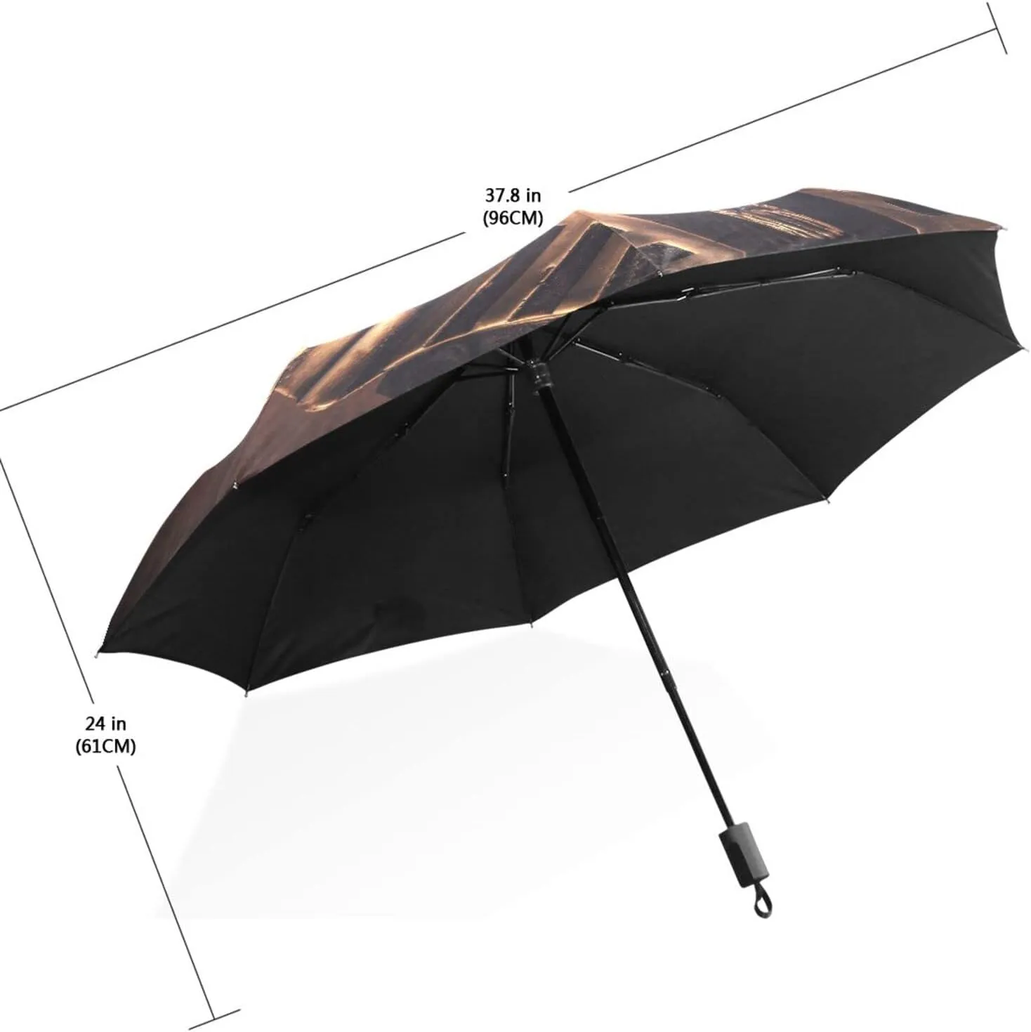 Poeticcity Travel Umbrella, Hand Open Close Windproof Waterproof Folding Umbrella, Black Tape Compact Canopy Strong Anti UV Ray Parasol