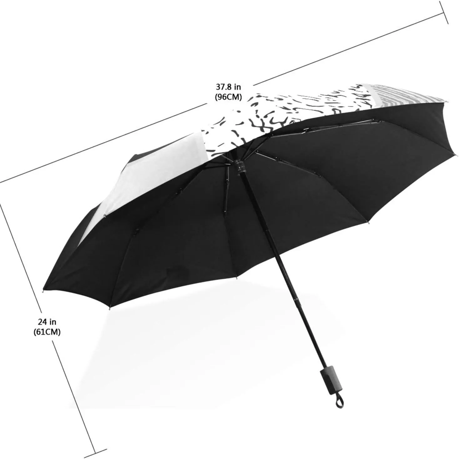 Poeticcity Travel Umbrella, Hand Open Close Windproof Waterproof Folding Umbrella, Black Tape Compact Canopy Strong Anti UV Ray Parasol