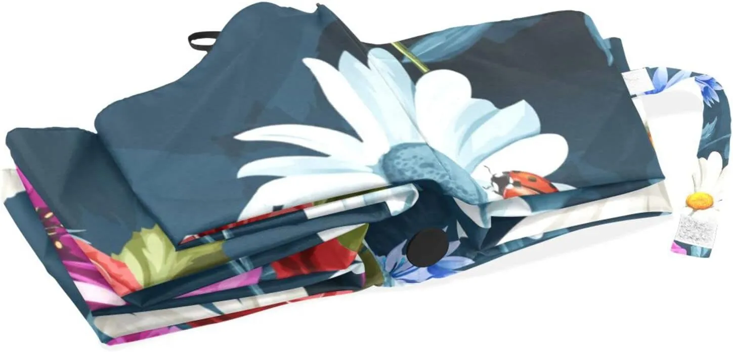Poeticcity Travel Umbrella, Hand Open Close Windproof Waterproof Folding Umbrella, Black Tape Compact Canopy Strong Anti UV Ray Parasol