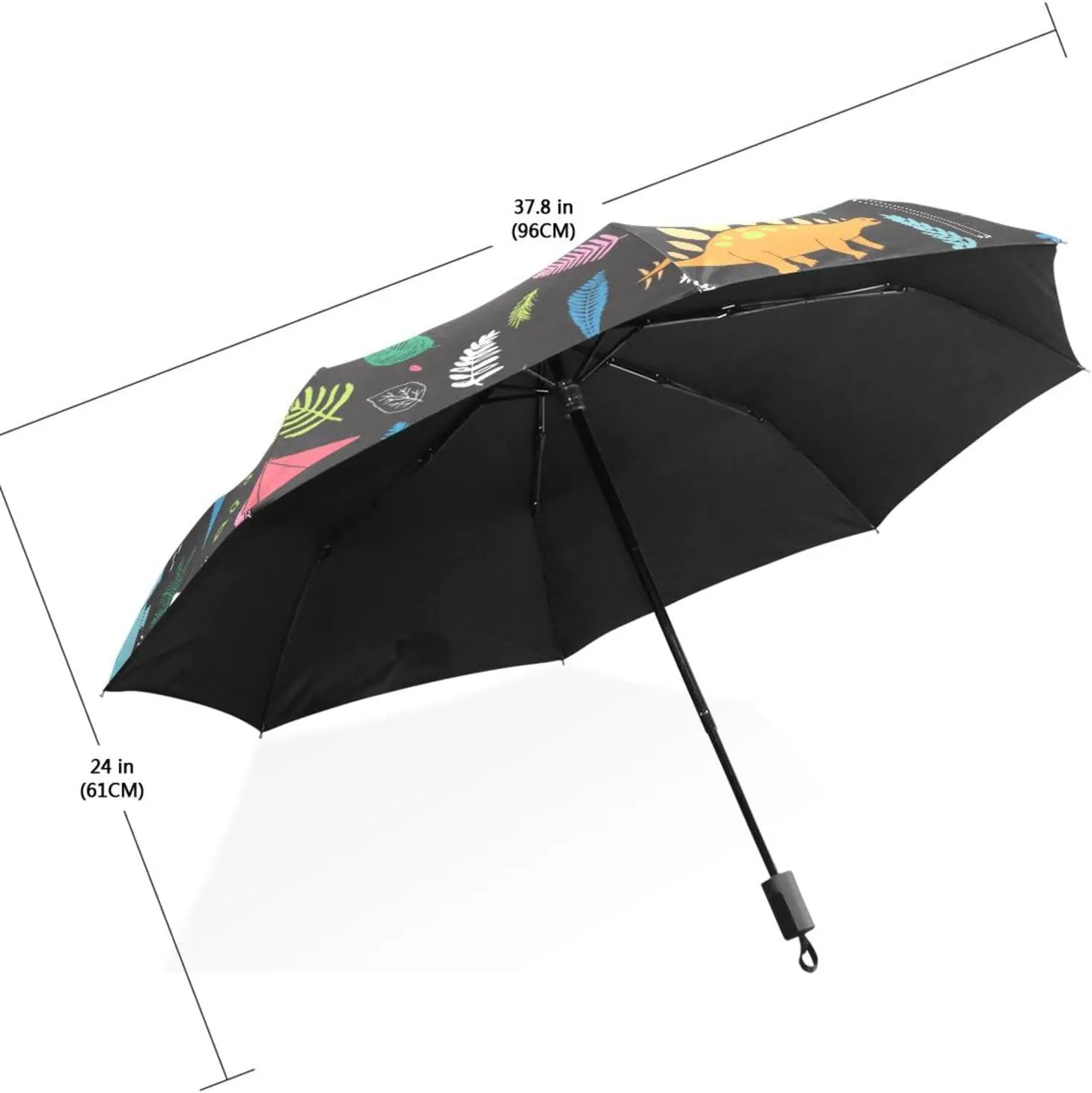 Poeticcity Travel Umbrella, Hand Open Close Windproof Waterproof Folding Umbrella, Black Tape Compact Canopy Strong Anti UV Ray Parasol
