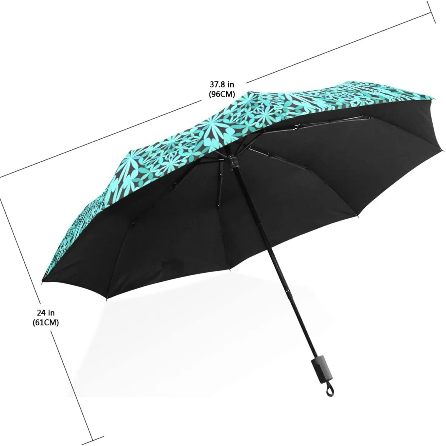 Poeticcity Travel Umbrella, Hand Open Close Windproof Waterproof Folding Umbrella, Black Tape Compact Canopy Strong Anti UV Ray Parasol