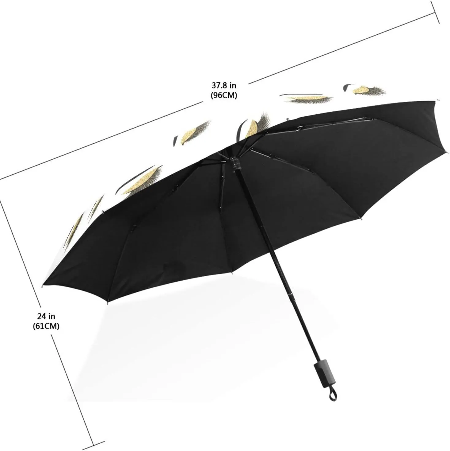 Poeticcity Travel Umbrella, Hand Open Close Windproof Waterproof Folding Umbrella, Black Tape Compact Canopy Strong Anti UV Ray Parasol