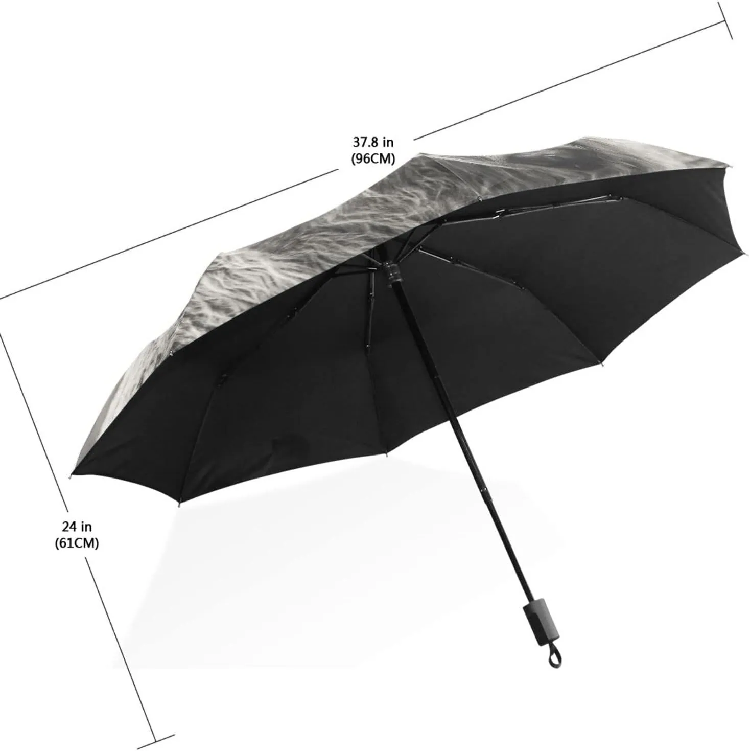 Poeticcity Travel Umbrella, Hand Open Close Windproof Waterproof Folding Umbrella, Black Tape Compact Canopy Strong Anti UV Ray Parasol