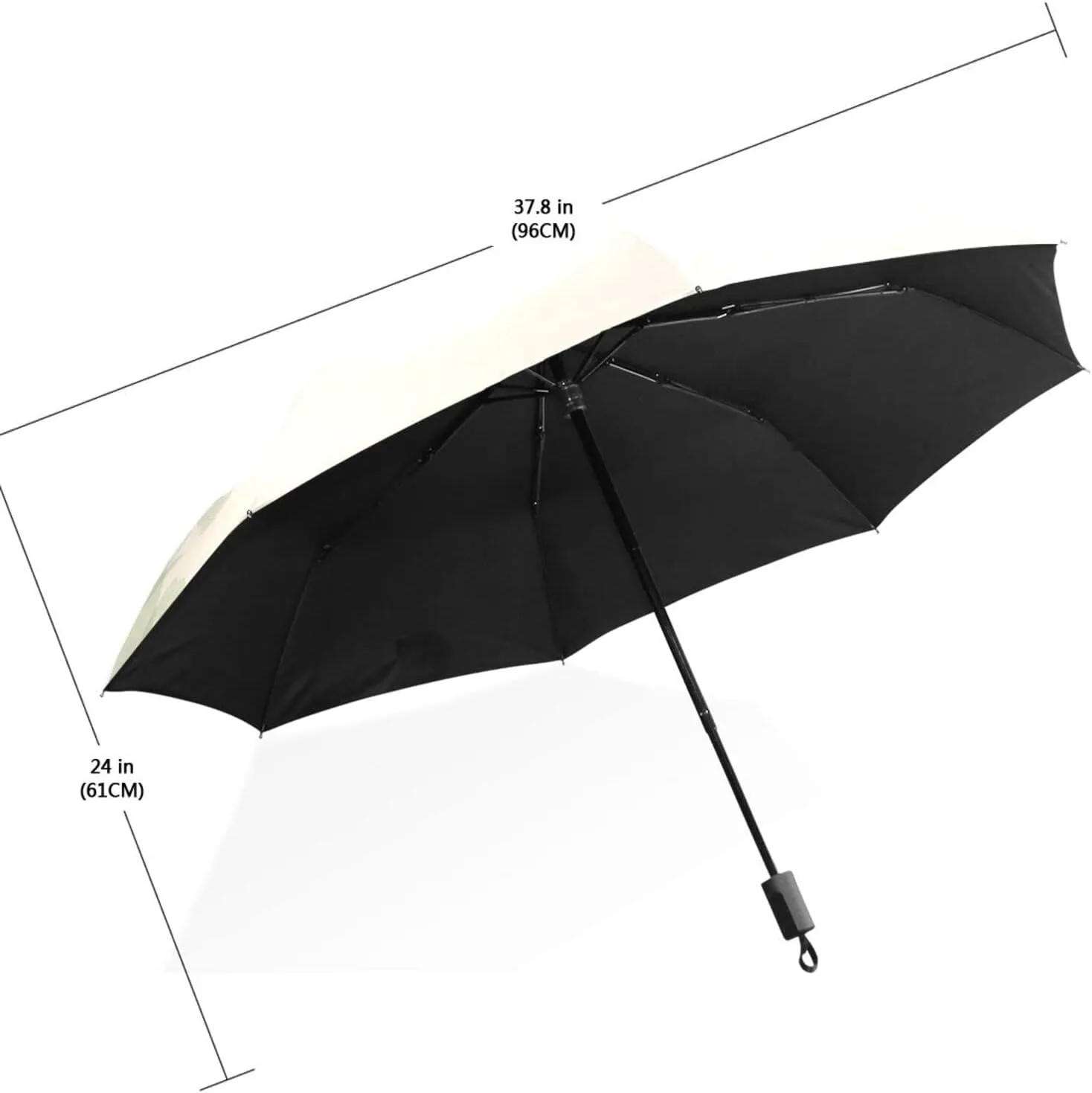 Poeticcity Travel Umbrella, Hand Open Close Windproof Waterproof Folding Umbrella, Black Tape Compact Canopy Strong Anti UV Ray Parasol