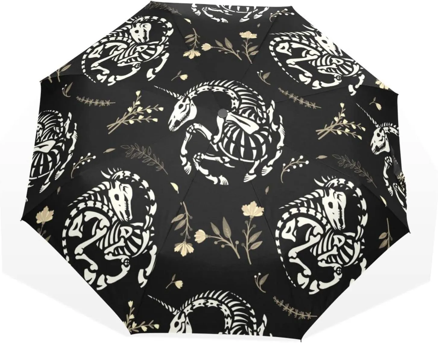 Poeticcity Travel Umbrella, Hand Open Close Windproof Waterproof Folding Umbrella, Black Tape Compact Canopy Strong Anti UV Ray Parasol