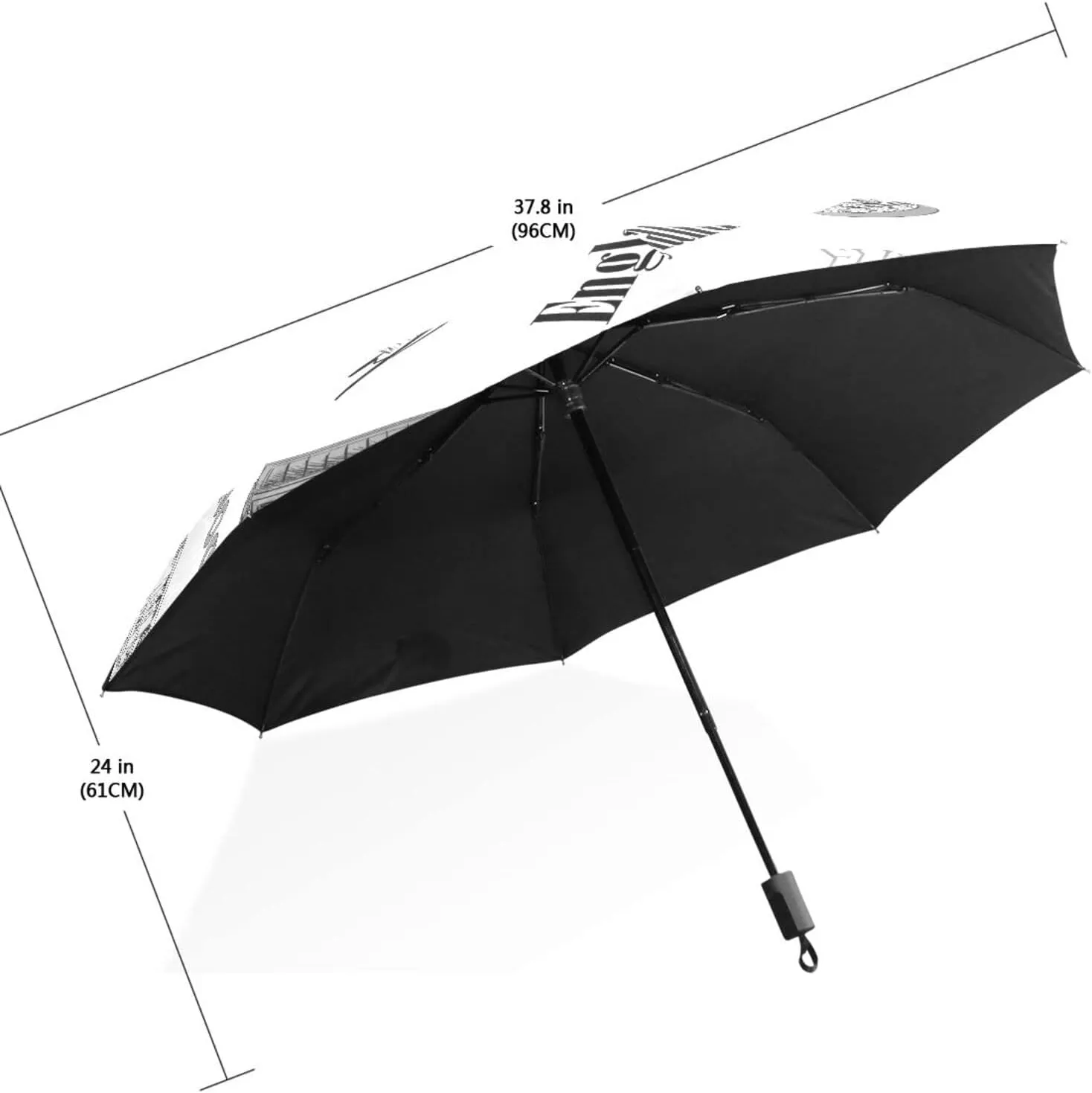 Poeticcity Travel Umbrella, Hand Open Close Windproof Waterproof Folding Umbrella, Black Tape Compact Canopy Strong Anti UV Ray Parasol
