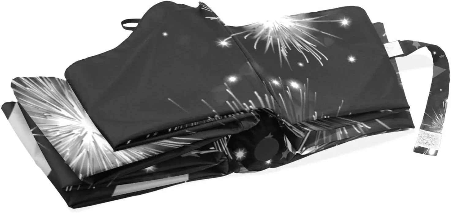 Poeticcity Travel Umbrella, Hand Open Close Windproof Waterproof Folding Umbrella, Black Tape Compact Canopy Strong Anti UV Ray Parasol