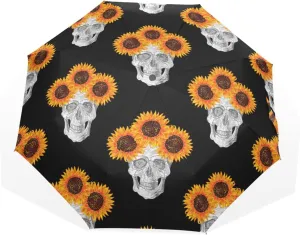 Poeticcity Travel Umbrella, Hand Open Close Windproof Waterproof Folding Umbrella, Black Tape Compact Canopy Strong Anti UV Ray Parasol