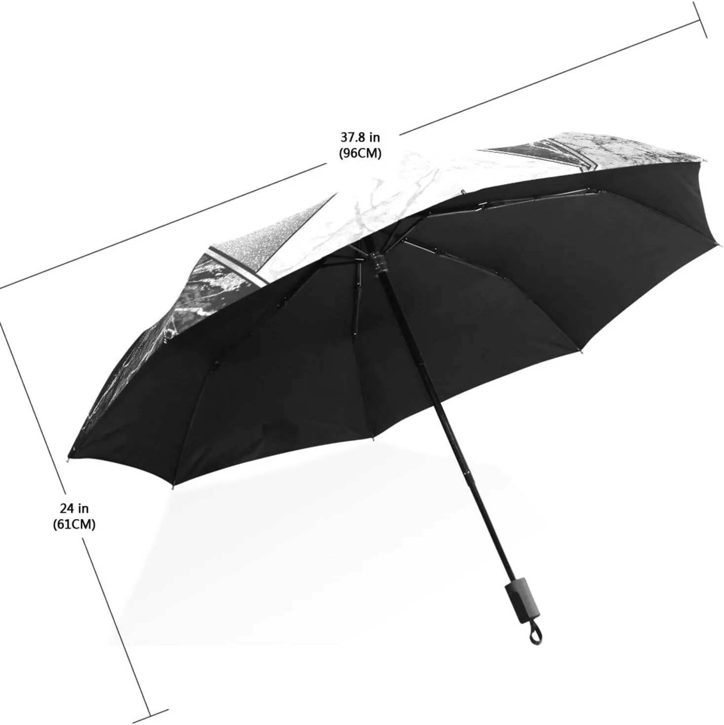 Poeticcity Travel Umbrella, Hand Open Close Windproof Waterproof Folding Umbrella, Black Tape Compact Canopy Strong Anti UV Ray Parasol
