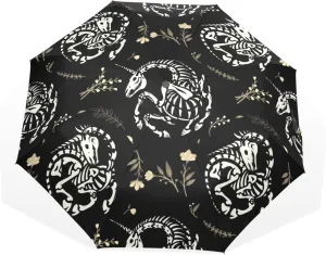 Poeticcity Travel Umbrella, Hand Open Close Windproof Waterproof Folding Umbrella, Black Tape Compact Canopy Strong Anti UV Ray Parasol