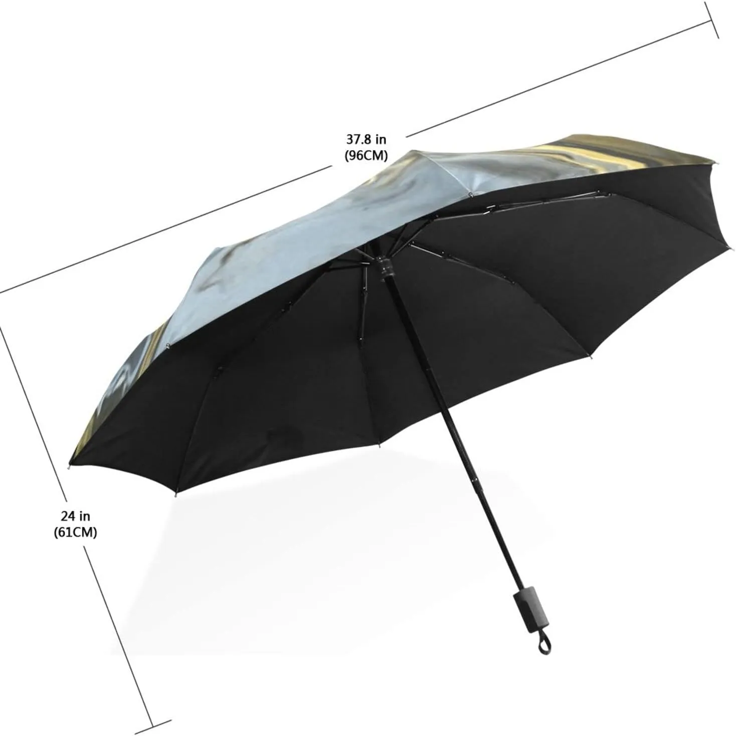 Poeticcity Travel Umbrella, Hand Open Close Windproof Waterproof Folding Umbrella, Black Tape Compact Canopy Strong Anti UV Ray Parasol