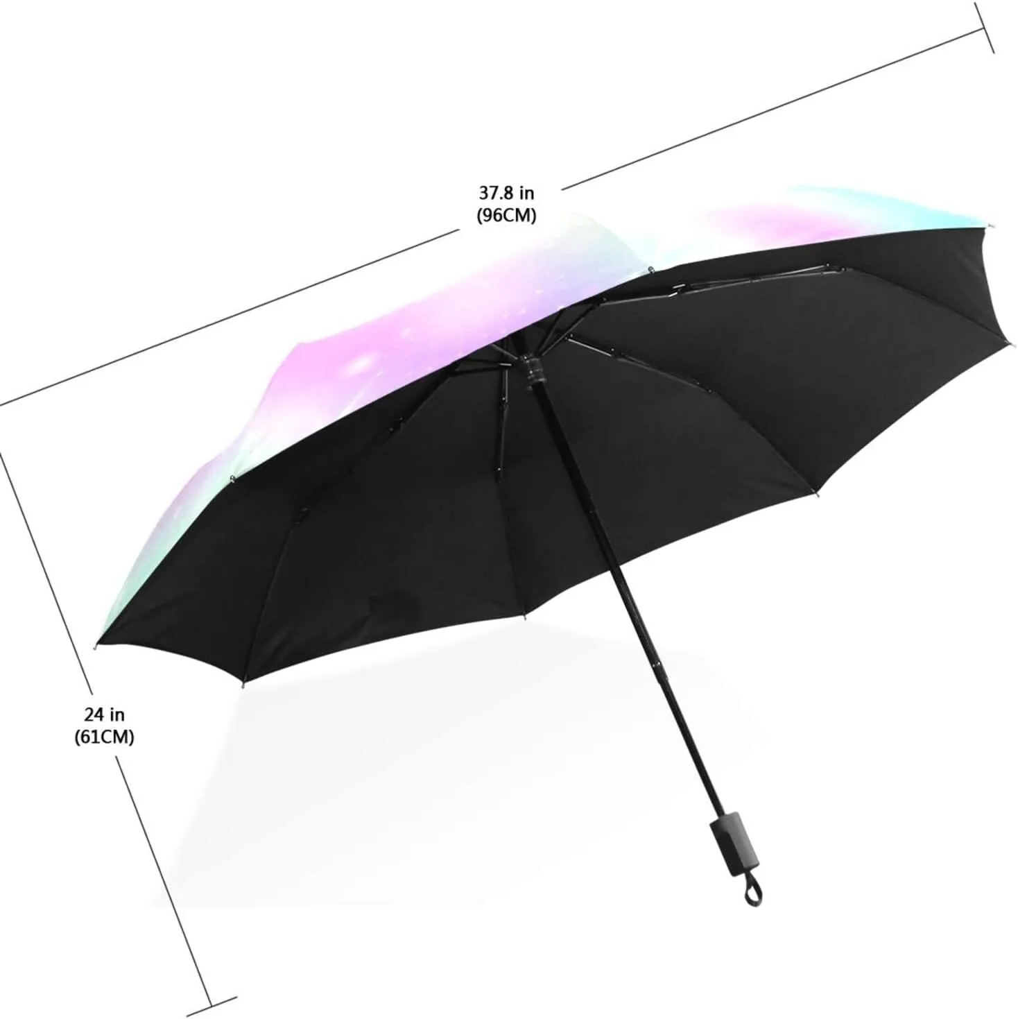Poeticcity Travel Umbrella, Hand Open Close Windproof Waterproof Folding Umbrella, Black Tape Compact Canopy Strong Anti UV Ray Parasol