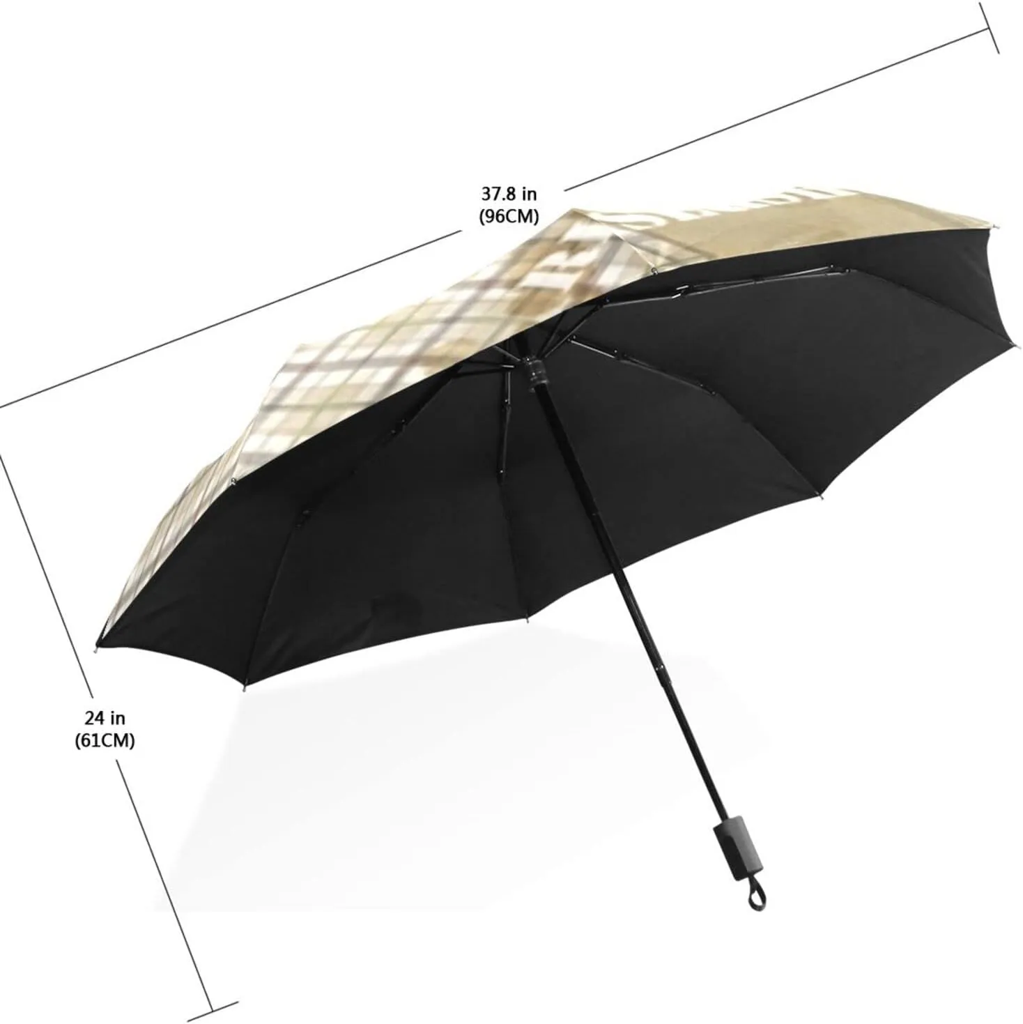 Poeticcity Travel Umbrella, Hand Open Close Windproof Waterproof Folding Umbrella, Black Tape Compact Canopy Strong Anti UV Ray Parasol