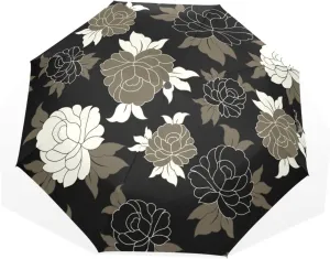 Poeticcity Travel Umbrella, Hand Open Close Windproof Waterproof Folding Umbrella, Black Tape Compact Canopy Strong Anti UV Ray Parasol