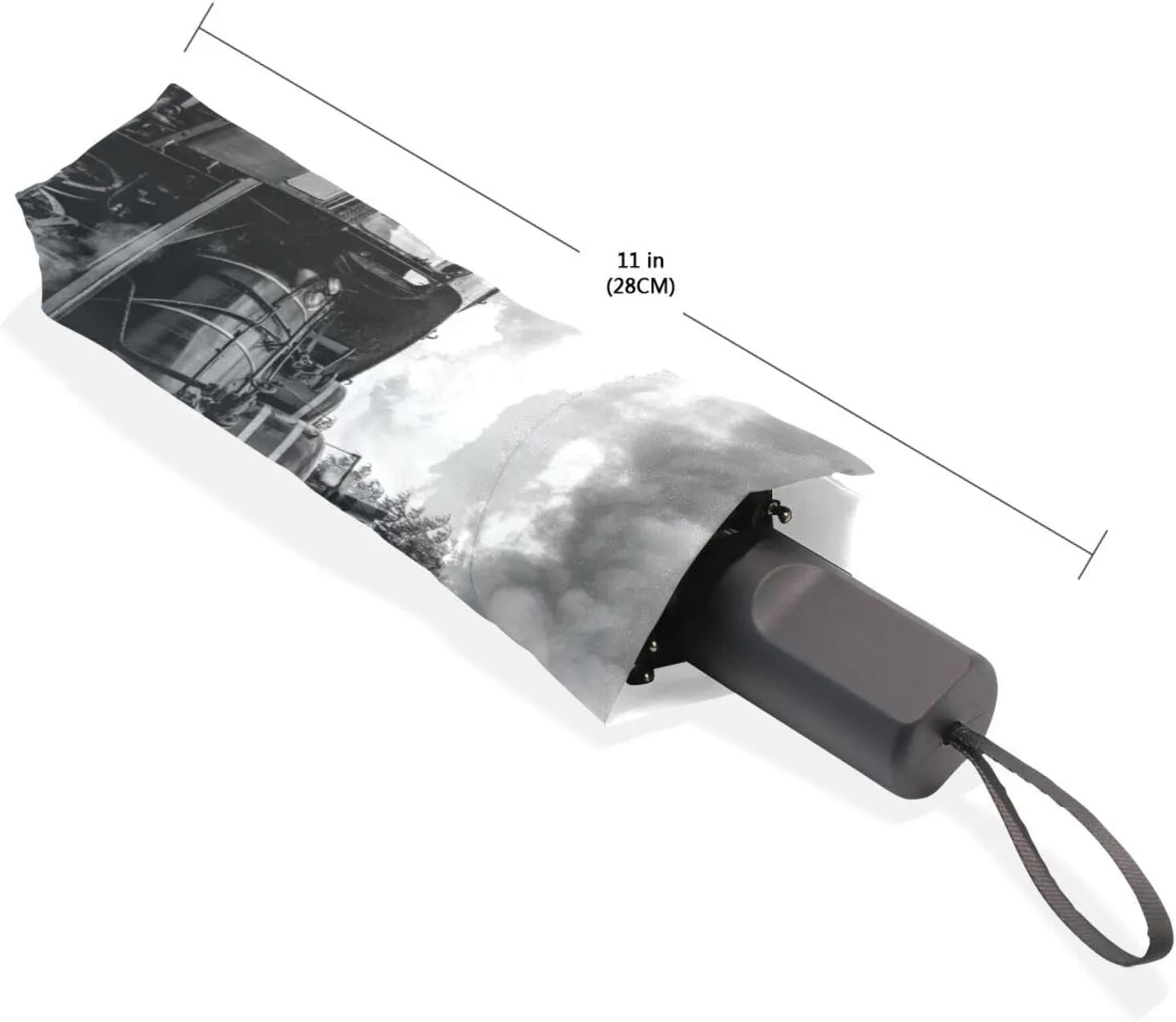 Poeticcity Travel Umbrella, Hand Open Close Windproof Waterproof Folding Umbrella, Black Tape Compact Canopy Strong Anti UV Ray Parasol