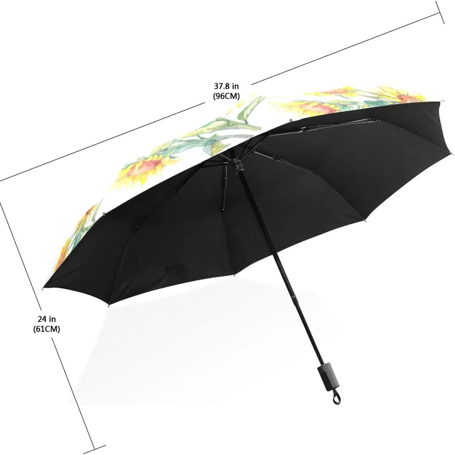 Poeticcity Travel Umbrella, Hand Open Close Windproof Waterproof Folding Umbrella, Black Tape Compact Canopy Strong Anti UV Ray Parasol