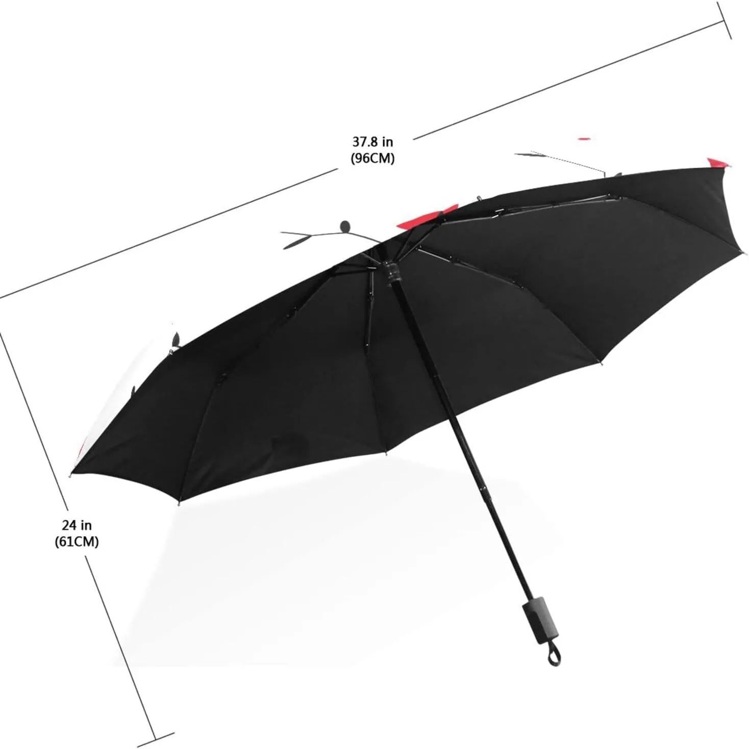 Poeticcity Travel Umbrella, Hand Open Close Windproof Waterproof Folding Umbrella, Black Tape Compact Canopy Strong Anti UV Ray Parasol