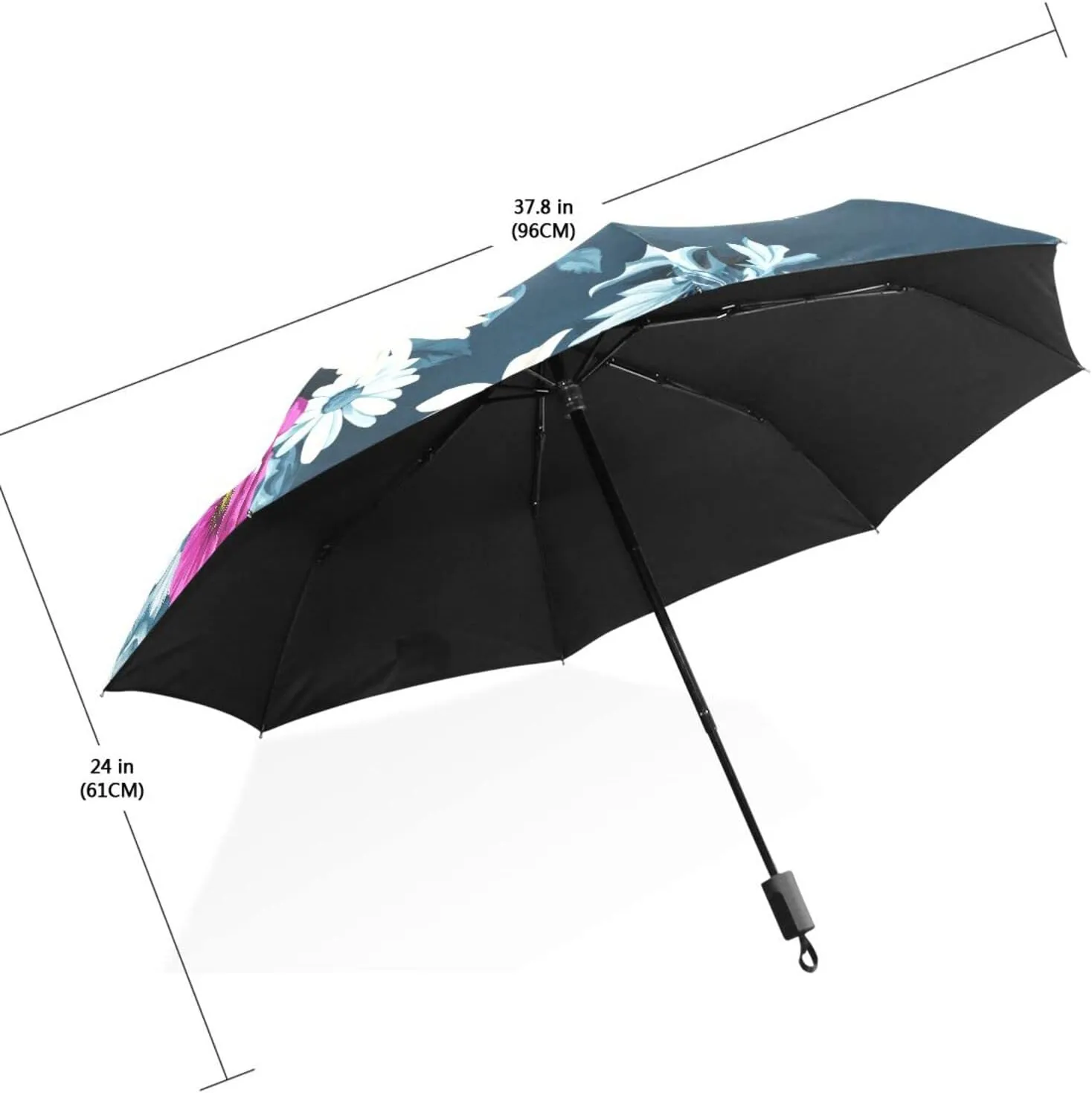 Poeticcity Travel Umbrella, Hand Open Close Windproof Waterproof Folding Umbrella, Black Tape Compact Canopy Strong Anti UV Ray Parasol