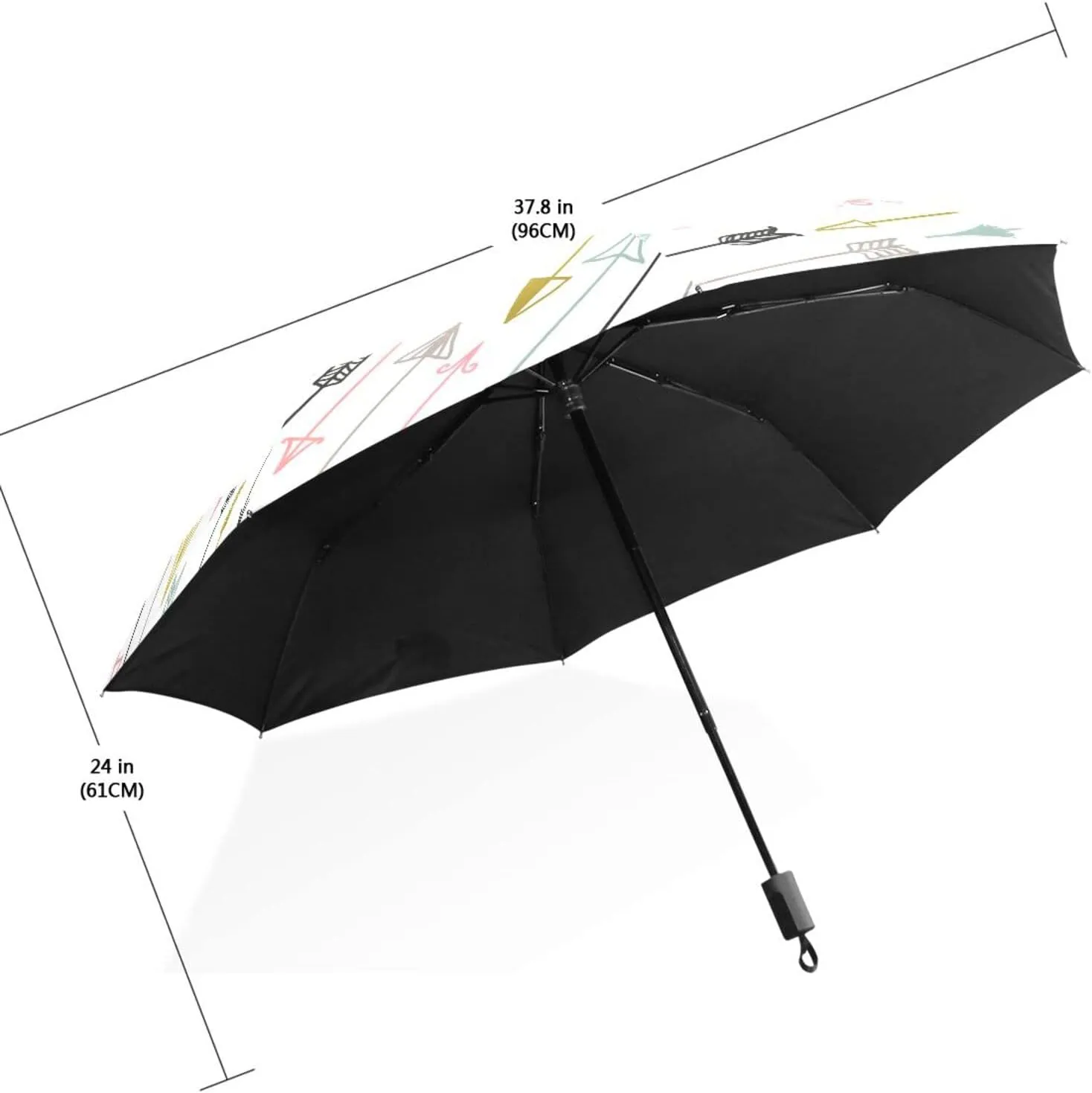 Poeticcity Travel Umbrella, Hand Open Close Windproof Waterproof Folding Umbrella, Black Tape Compact Canopy Strong Anti UV Ray Parasol