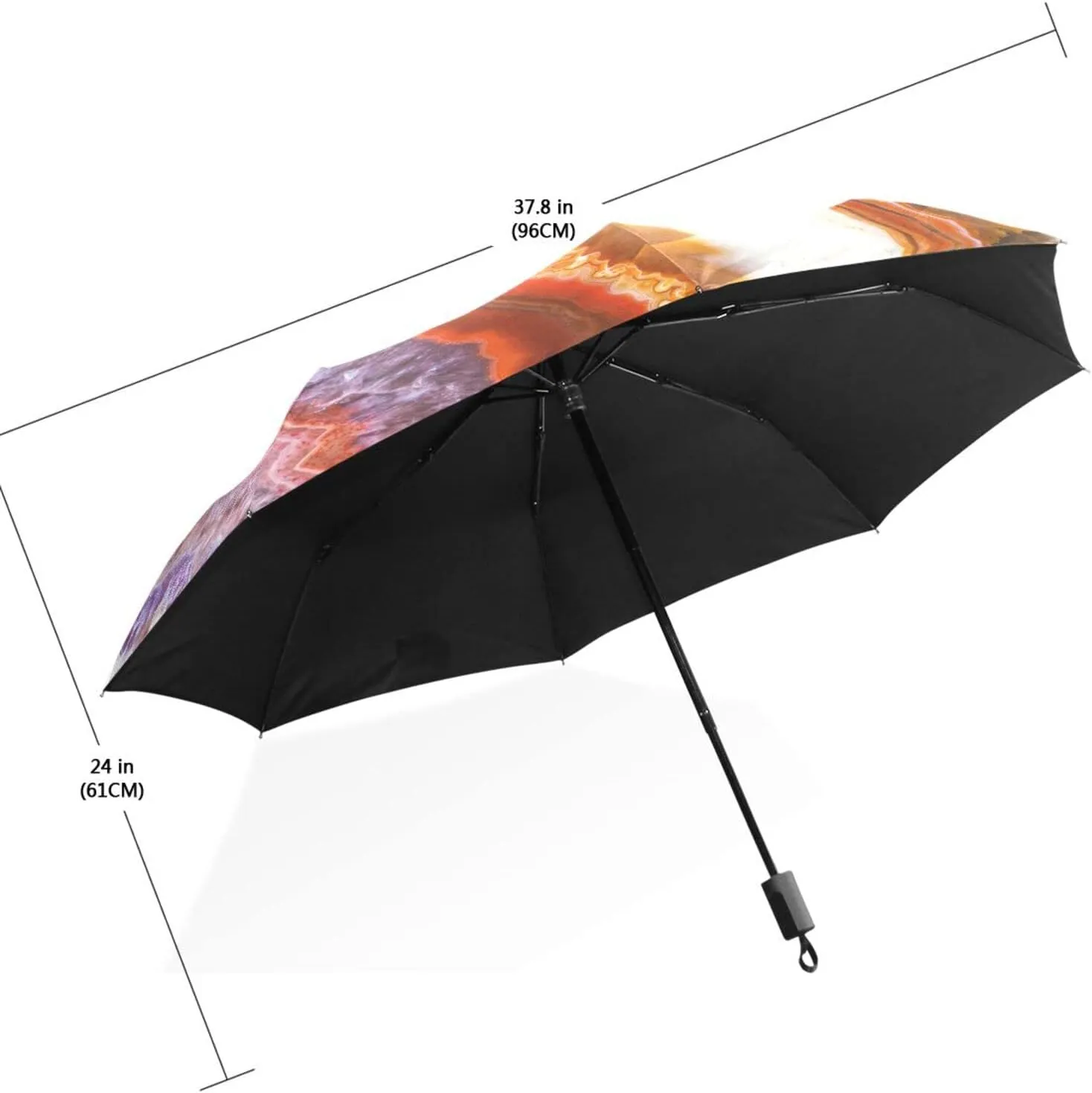 Poeticcity Travel Umbrella, Hand Open Close Windproof Waterproof Folding Umbrella, Black Tape Compact Canopy Strong Anti UV Ray Parasol