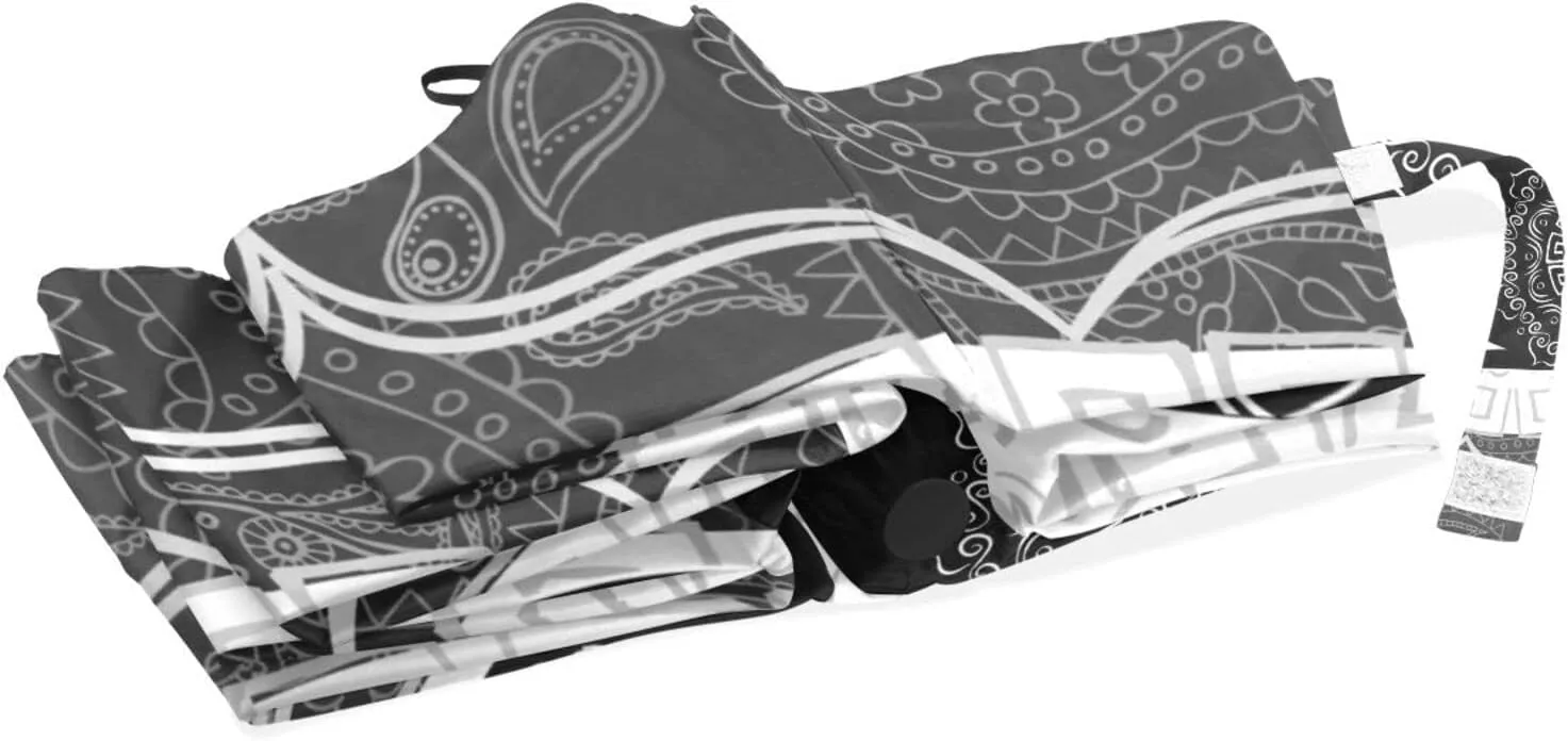 Poeticcity Travel Umbrella, Hand Open Close Windproof Waterproof Folding Umbrella, Black Tape Compact Canopy Strong Anti UV Ray Parasol