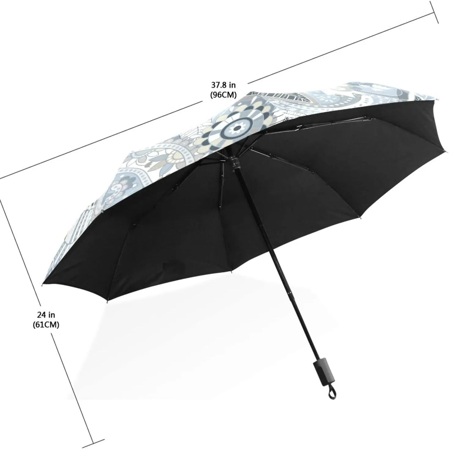 Poeticcity Travel Umbrella, Hand Open Close Windproof Waterproof Folding Umbrella, Black Tape Compact Canopy Strong Anti UV Ray Parasol