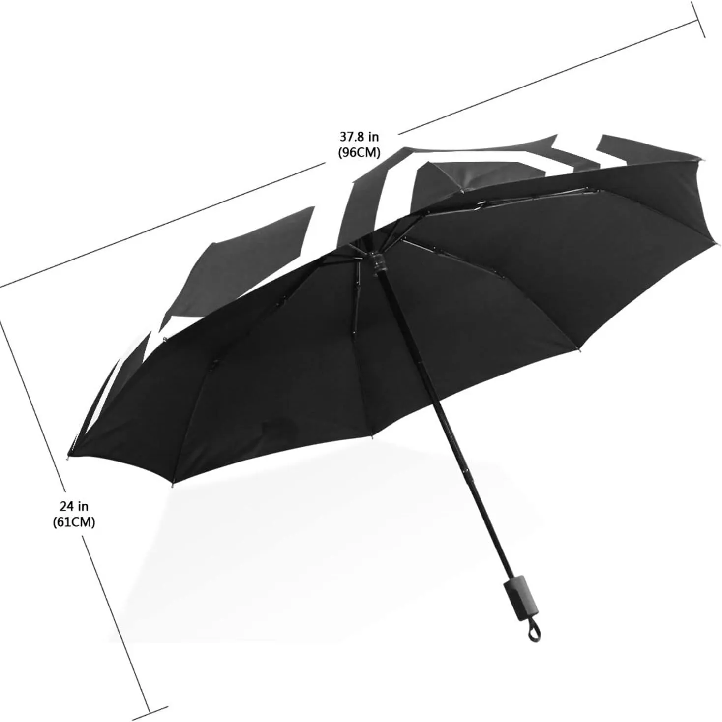 Poeticcity Travel Umbrella, Hand Open Close Windproof Waterproof Folding Umbrella, Black Tape Compact Canopy Strong Anti UV Ray Parasol