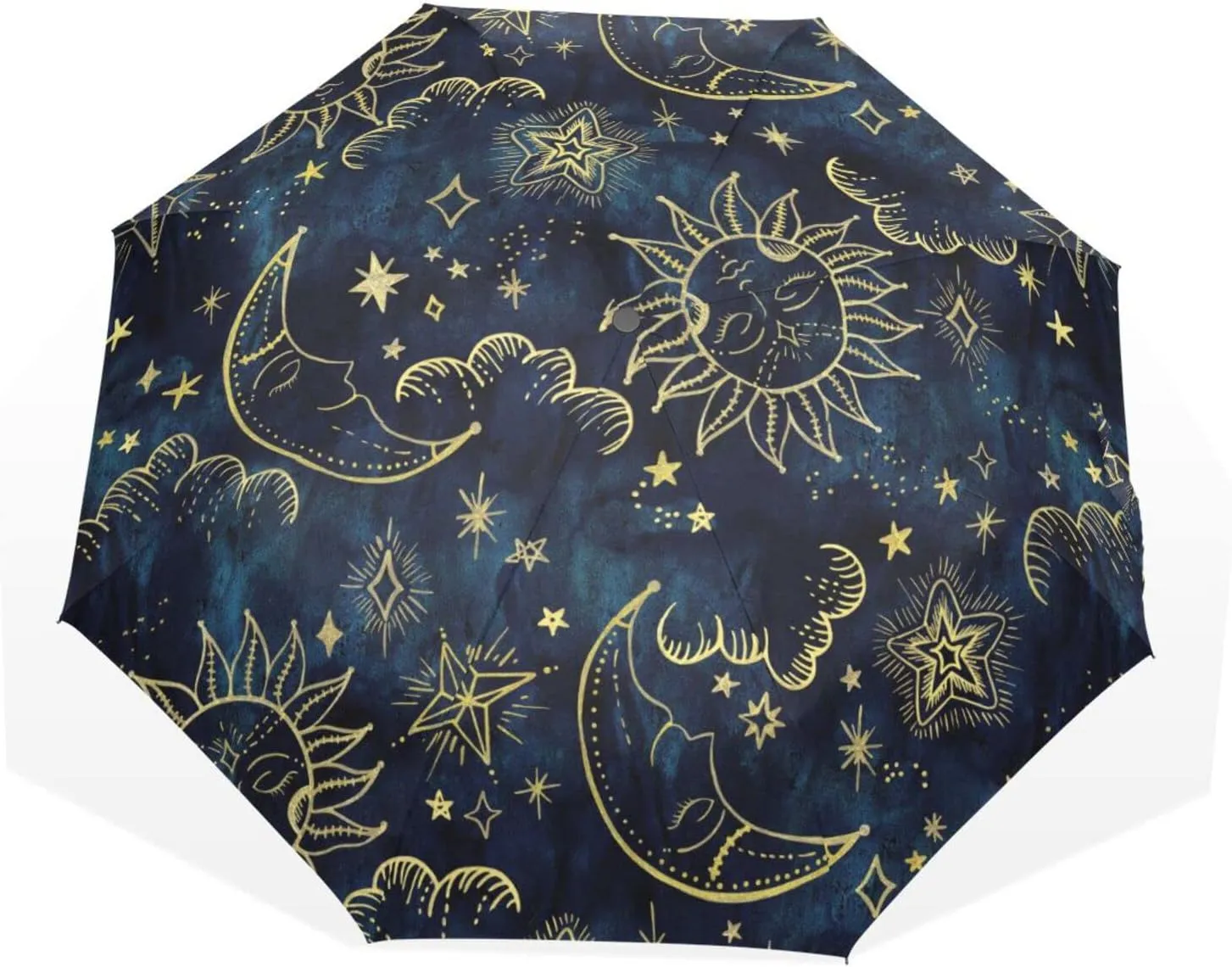Poeticcity Travel Umbrella, Hand Open Close Windproof Waterproof Folding Umbrella, Black Tape Compact Canopy Strong Anti UV Ray Parasol