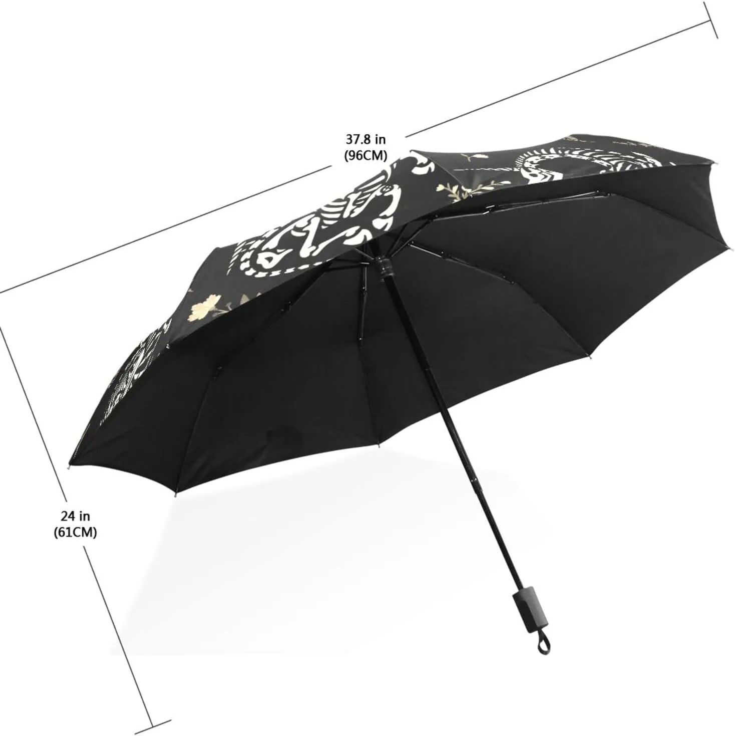Poeticcity Travel Umbrella, Hand Open Close Windproof Waterproof Folding Umbrella, Black Tape Compact Canopy Strong Anti UV Ray Parasol