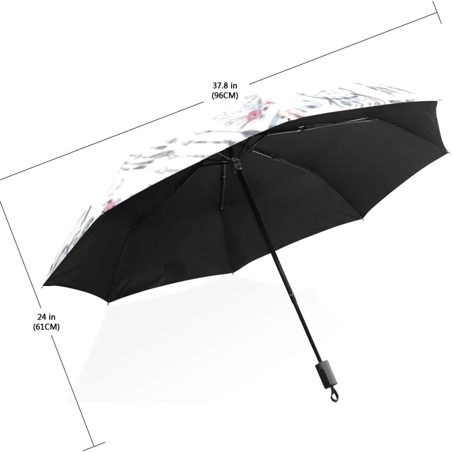 Poeticcity Travel Umbrella, Hand Open Close Windproof Waterproof Folding Umbrella, Black Tape Compact Canopy Strong Anti UV Ray Parasol