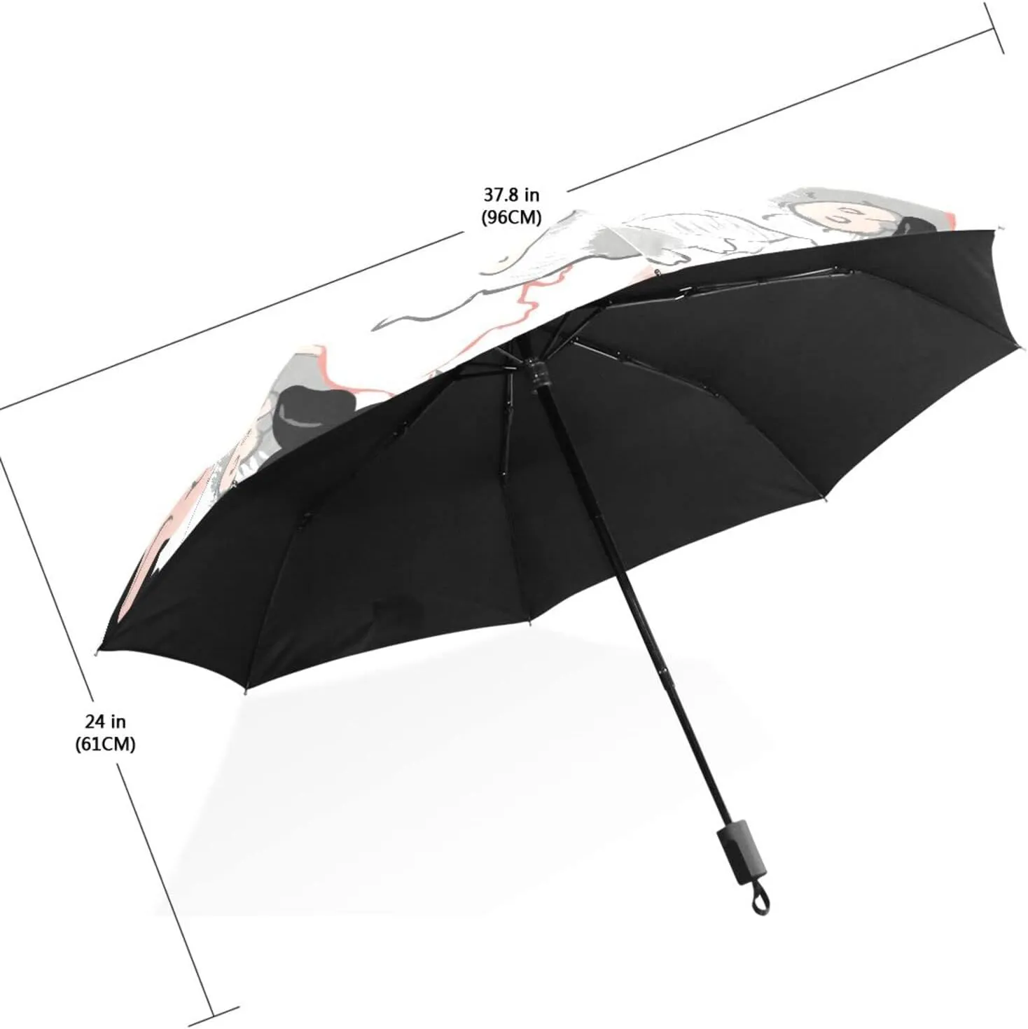Poeticcity Travel Umbrella, Hand Open Close Windproof Waterproof Folding Umbrella, Black Tape Compact Canopy Strong Anti UV Ray Parasol
