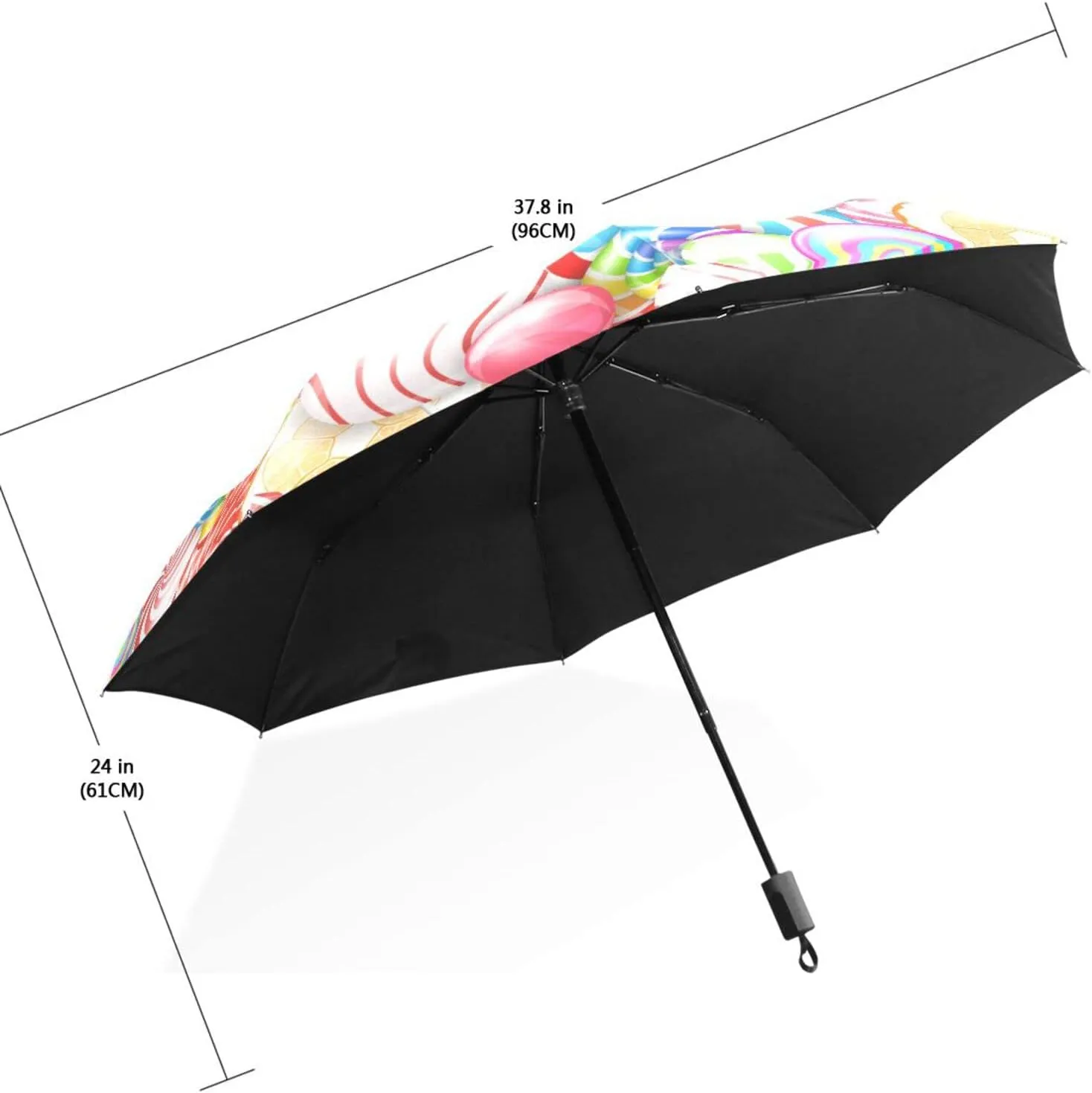 Poeticcity Travel Umbrella, Hand Open Close Windproof Waterproof Folding Umbrella, Black Tape Compact Canopy Strong Anti UV Ray Parasol