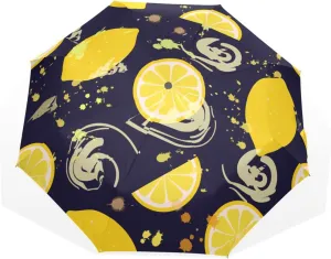 Poeticcity Travel Umbrella, Hand Open Close Windproof Waterproof Folding Umbrella, Black Tape Compact Canopy Strong Anti UV Ray Parasol